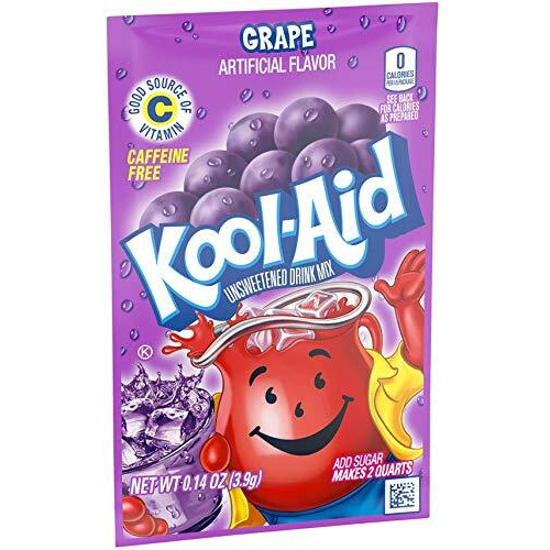 Kool-Aid Grape Unsweetened Soft Drink Mix, 0.14 Ounce (Pack Of 50)
