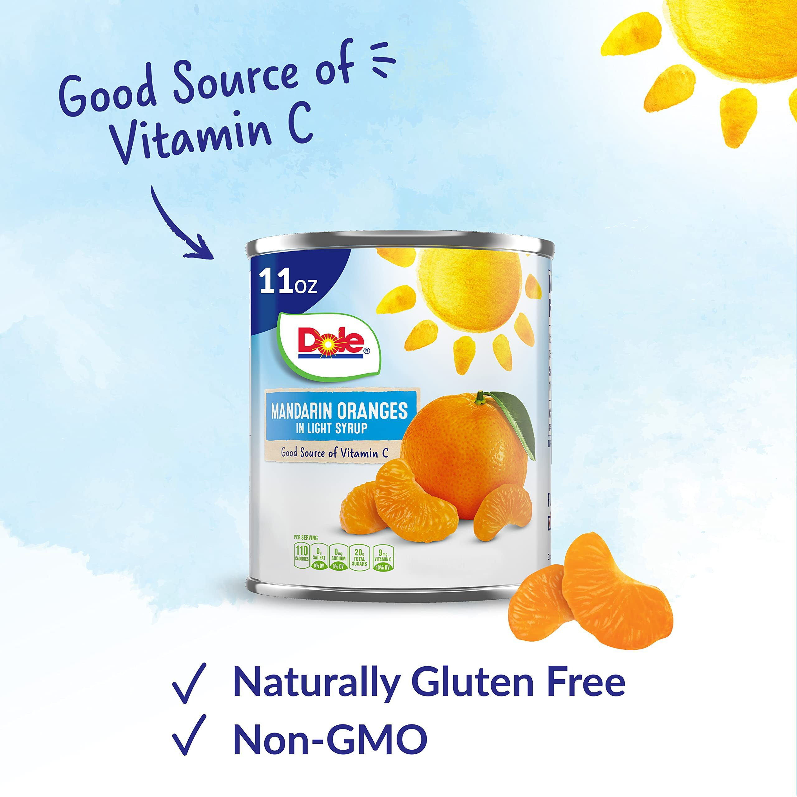 Dole Canned Fruit, Mandarin Oranges In Light Syrup, Gluten Free, Pantry Staples, 11 Oz, 12 Count