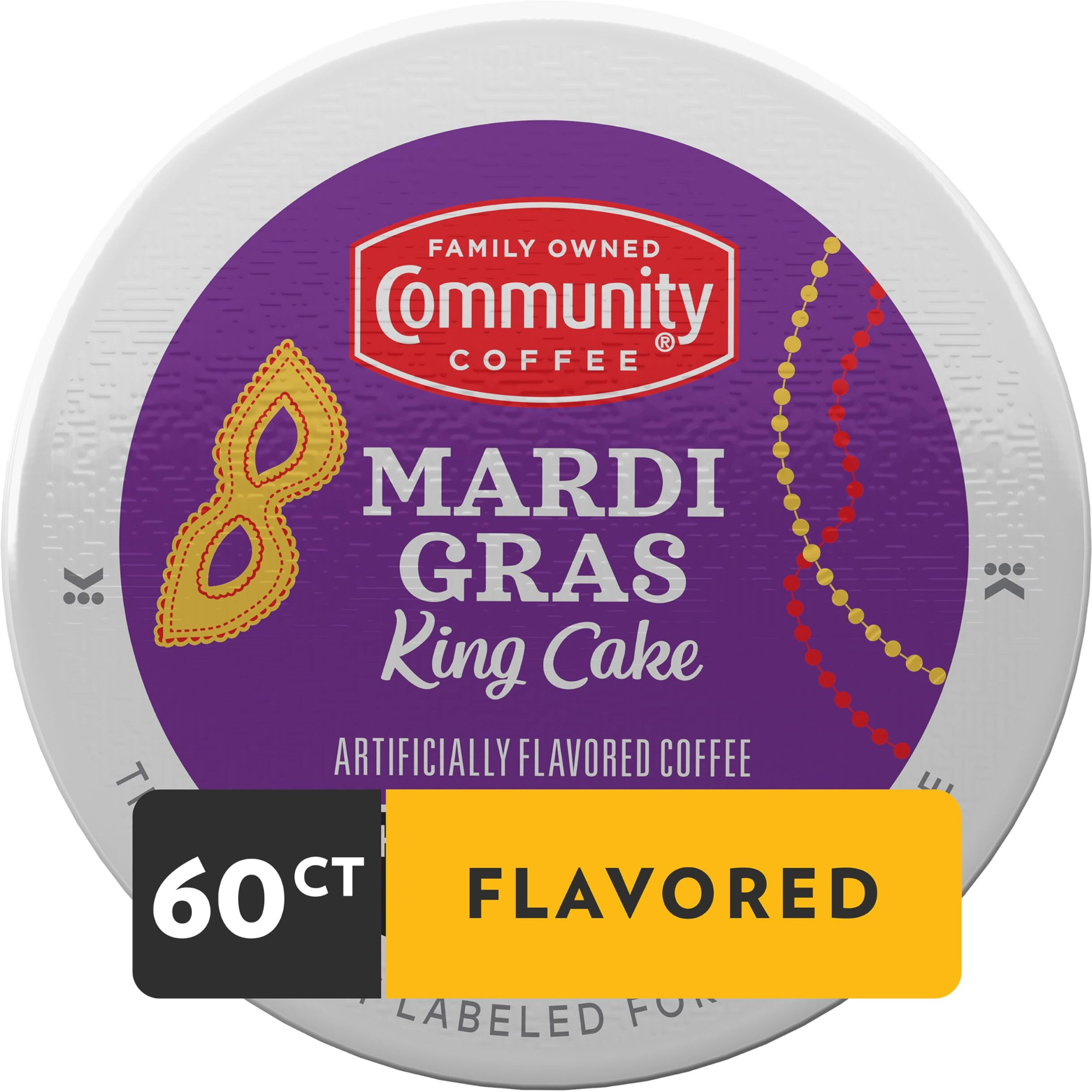 Community Coffee Mardi Gras King Cake Flavored, 60 Single-Serve Keurig K-Cup Pods, Medium Roast, 60 Count (Pack Of 1)