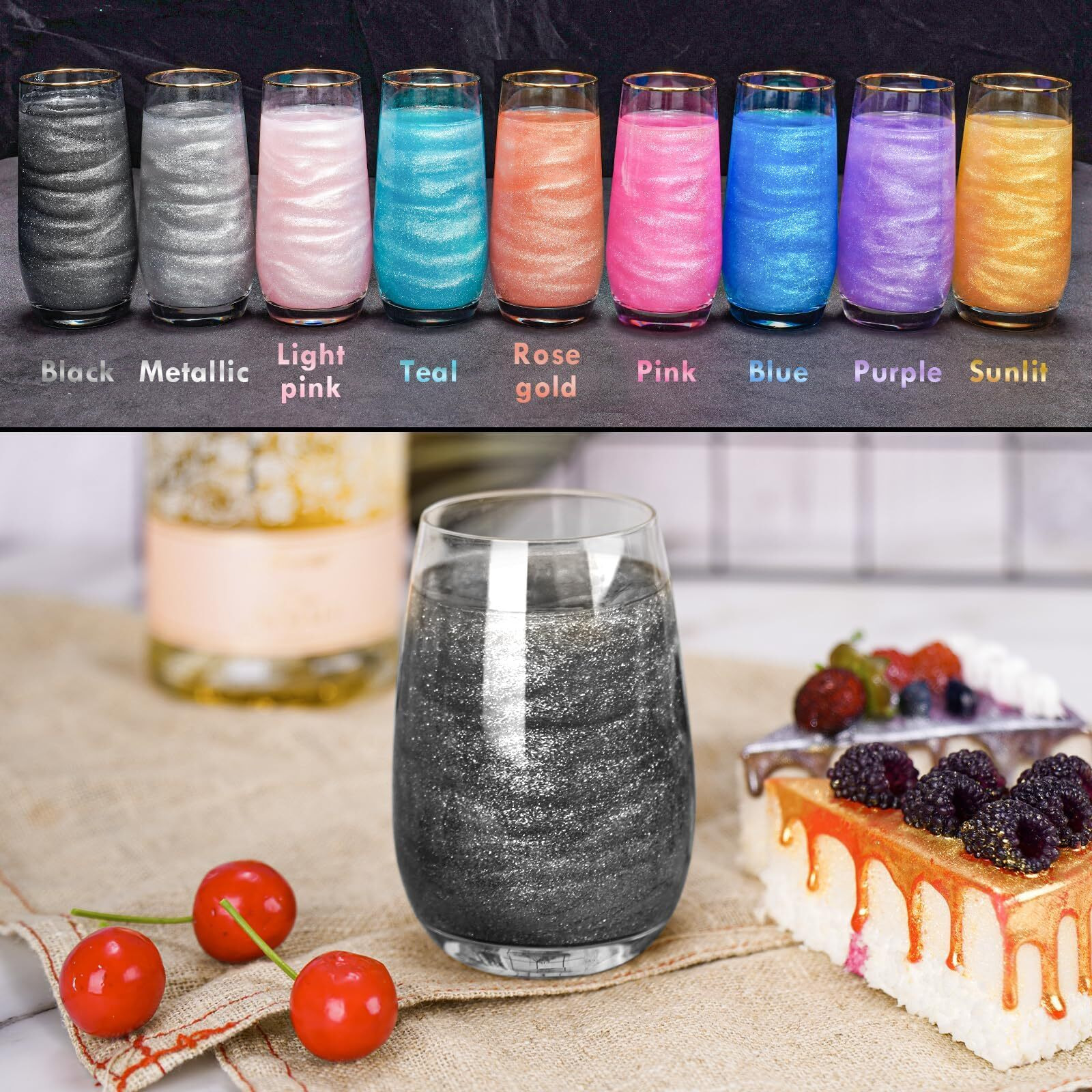 Nihome Edible Food-Grade Glimmer Powder Glitter Luster Dust Metallic Food Decorating Sprinkle Glimmery Dust For Drink Wine Beverage Cake Candy Dessert Bakery Restaurant Vegan (0.18Oz/5G, Black)