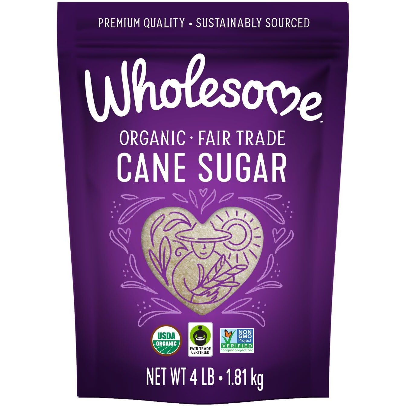 Wholesome Sweeteners 4-Pound Organic Cane Sugar, Fair Trade, Non Gmo, Gluten Free & Vegan For Baking And Sweetening, 6 Pack