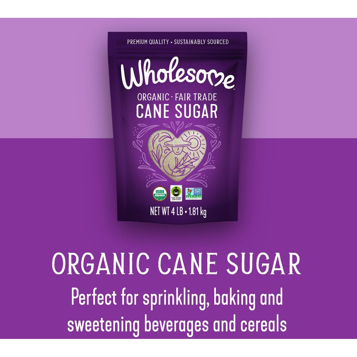 Wholesome Sweeteners 4-Pound Organic Cane Sugar, Fair Trade, Non Gmo, Gluten Free & Vegan For Baking And Sweetening, 6 Pack