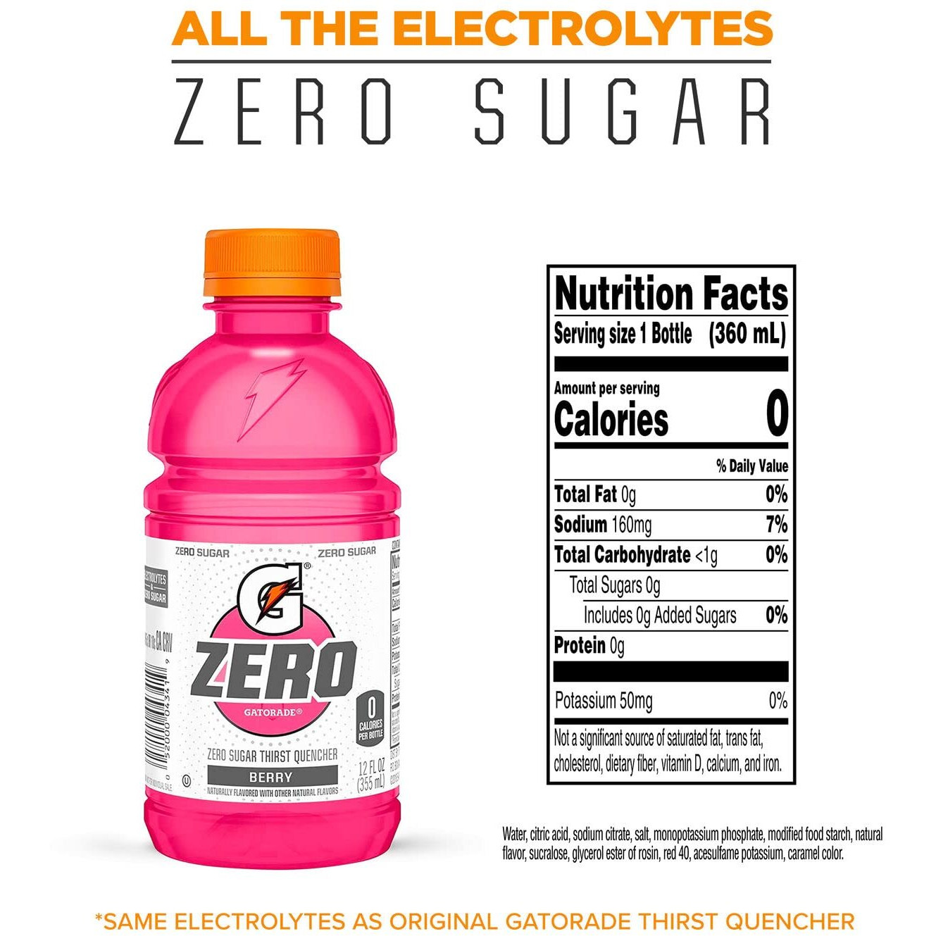 Gatorade Zero Sugar Thirst Quencher, Berry, 12 Ounce(Pack Of 24)