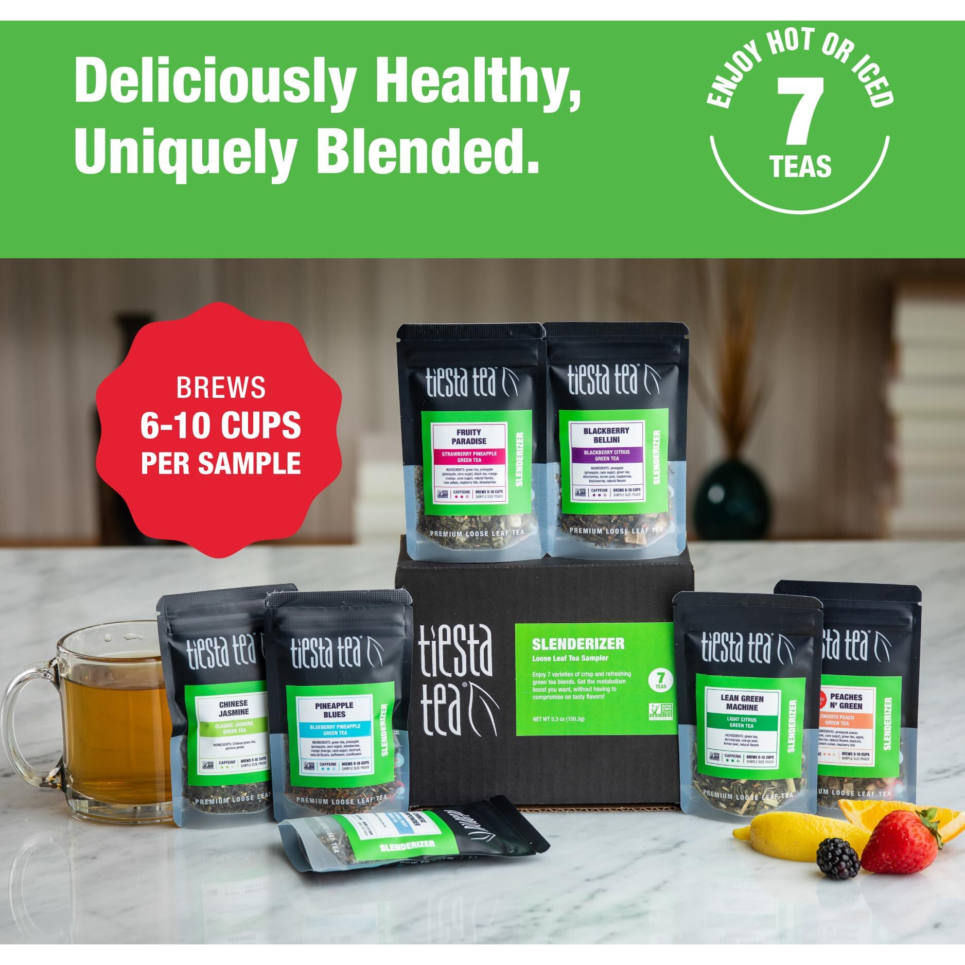 Tiesta Tea - 7 Green Teas Dry Flight Sampler, Medium Caffeine Hot & Iced Tea, Premium Loose Leaf Tea Sample With Green Tea Blends - 7 Resealable Sample Pouches