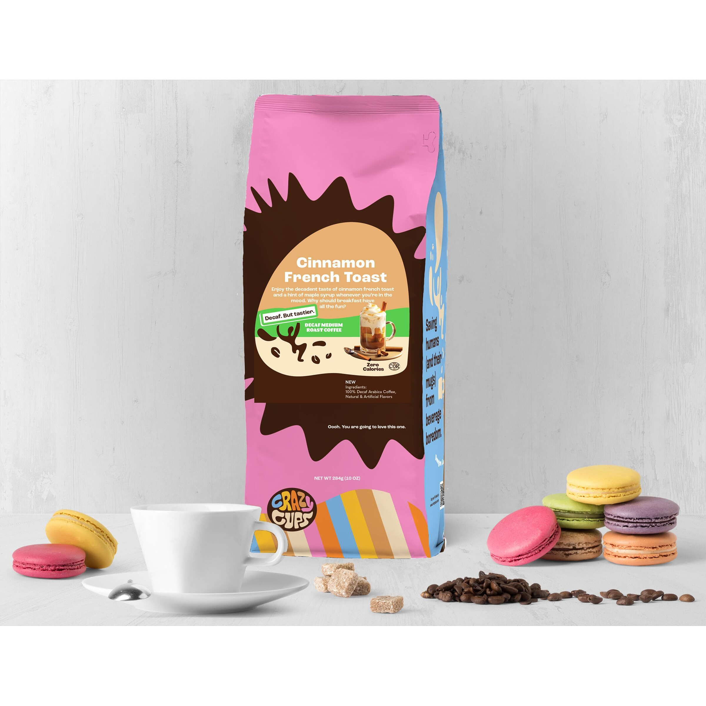 Crazy Cup Decaf Ground Coffee, Cinnamon French Toast, For Brewing Hot Or Iced Coffee, 10 Ounce