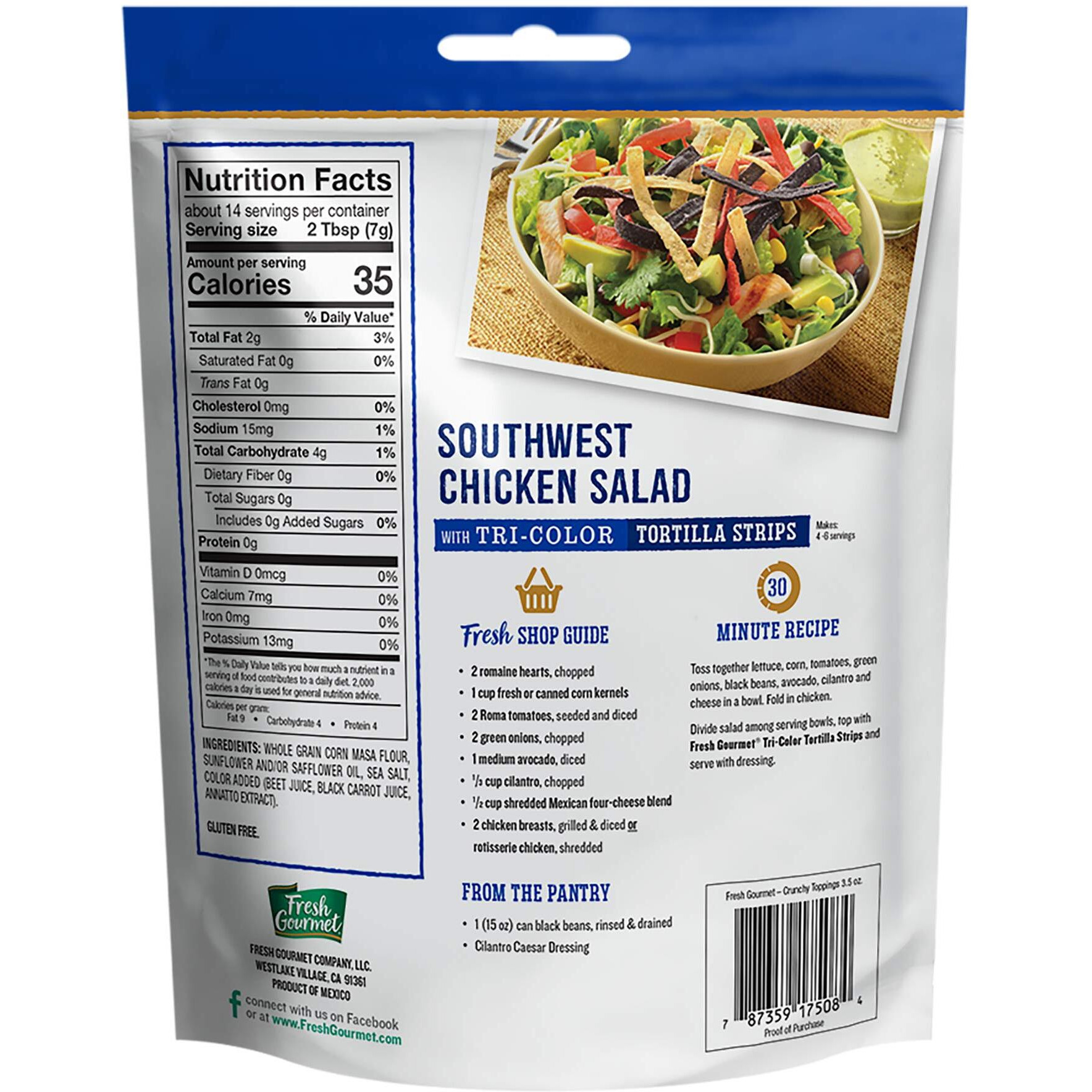 Fresh Gourmet Tri | Color Tortilla Strips | 3.5 Ounce, Pack Of 9 | Low Carb | Crunchy Snack And Salad Topper