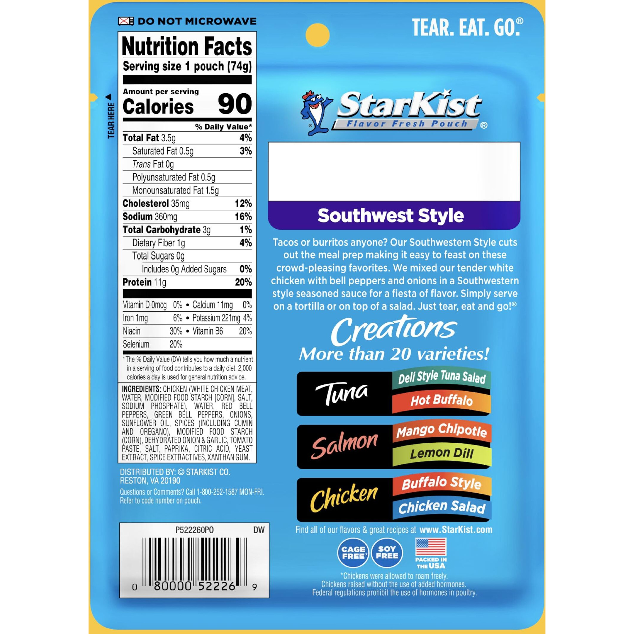 Starkist Chicken Creations, Southwest Style, 2.6 Oz Pouch, Pack Of 12