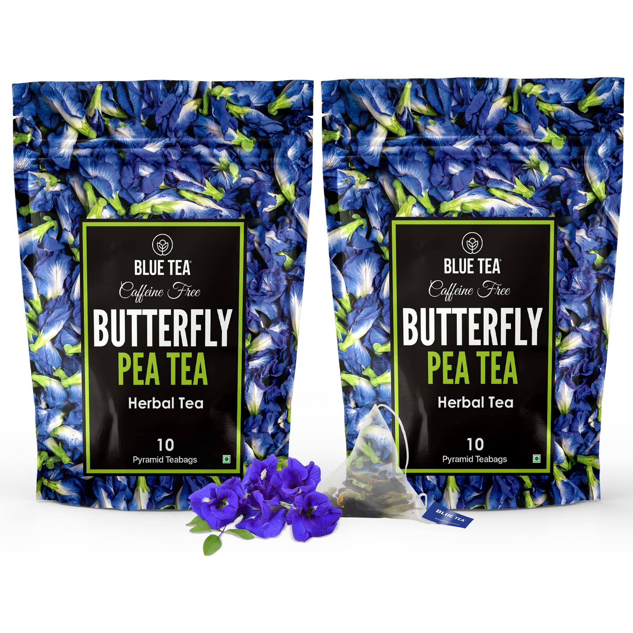 Blue Tea - Butterfly Pea Flower Tea - 20 Count (Pack Of 2) Plant Based Tea Bag | Prime Saving Day | Super Anti-Oxidant | Flower Based - Herbal Tea - Caffeine Free - Vegan - Non-Gmo | Zipper Packaging