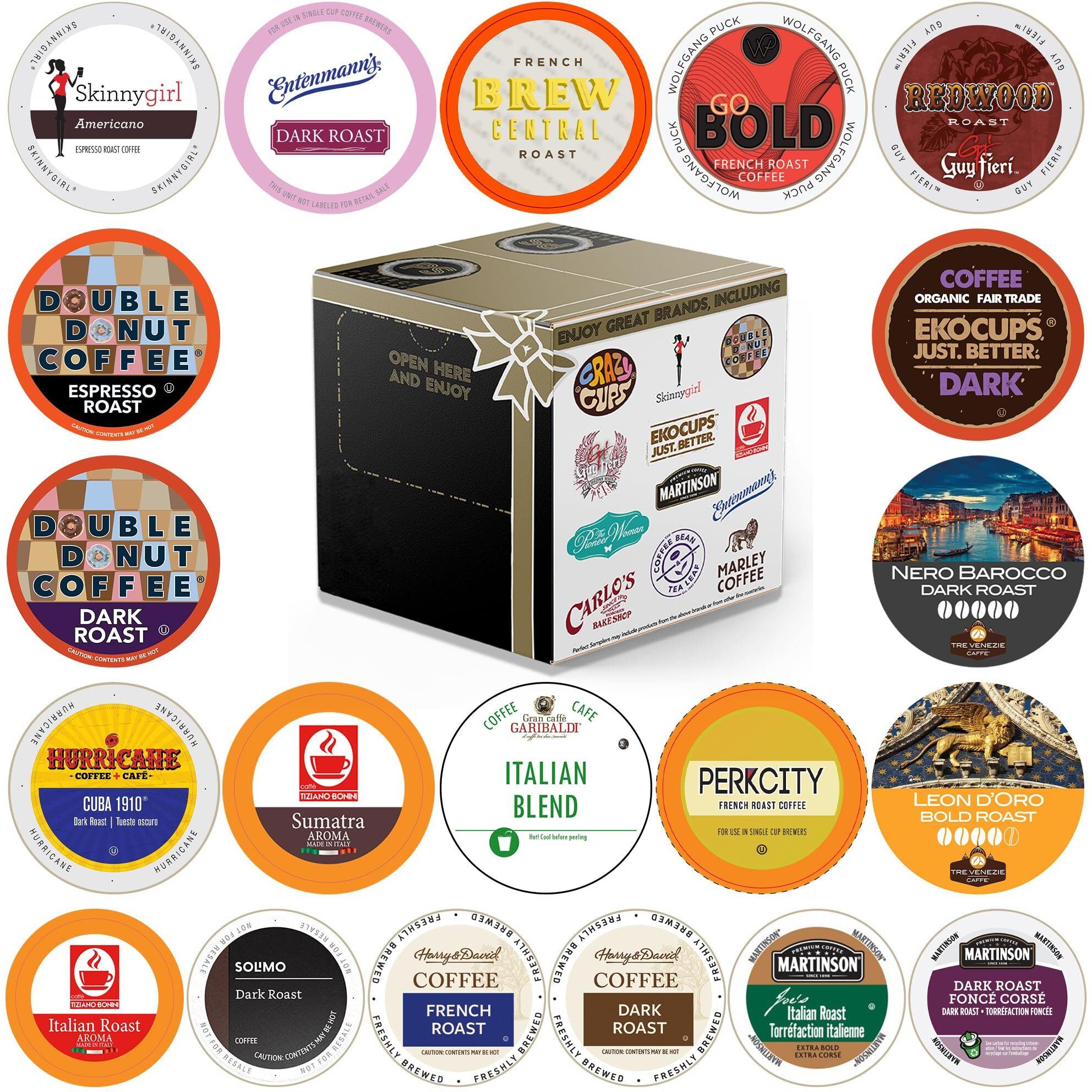 Perfect Samplers Dark Roast Coffee Pods Variety Pack, Strong Bold Coffee & Dark Roast Blends, Dark Roast Coffee Pods For Keurig K Cups Machines, Coffee Sampler 20 Count
