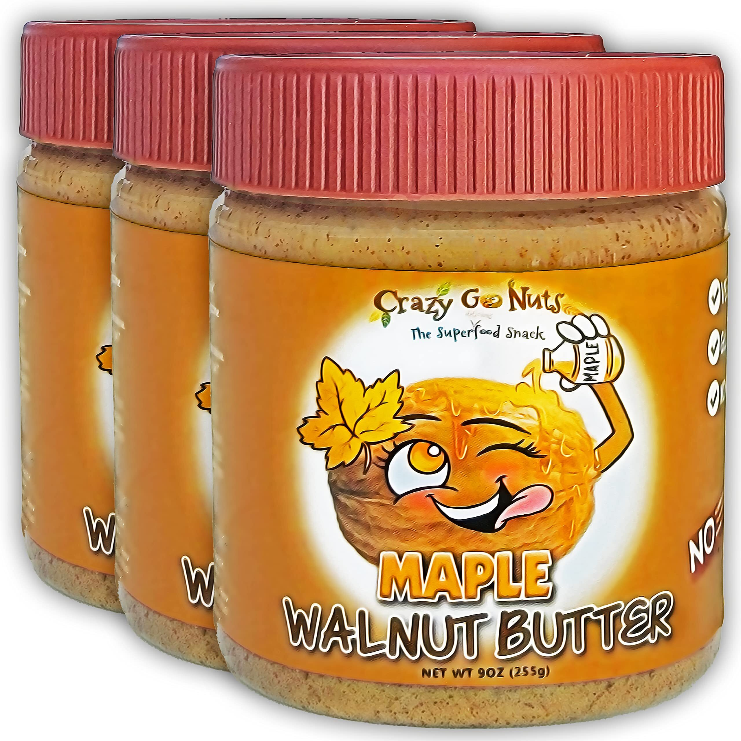 Crazy Go Nuts Walnut Butter - Maple, 9 Oz (3-Pack) - Healthy Snacks, Keto, Vegan, Low Carb, Gluten Free, Superfood - Natural, Non-Gmo, Ala, Omega 3 Fatty Acids, Good Fats And Antioxidants