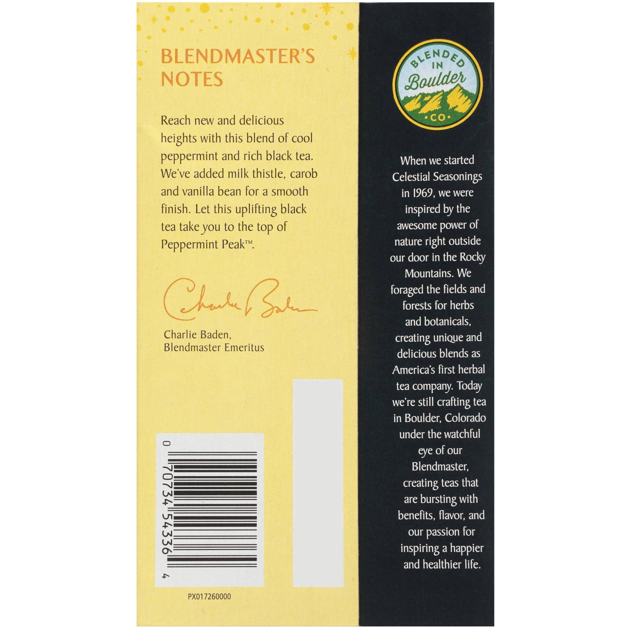 Celestial Seasonings Black Tea, Peppermint Peak, 20 Count (Pack Of 6) (Packaging May Vary)
