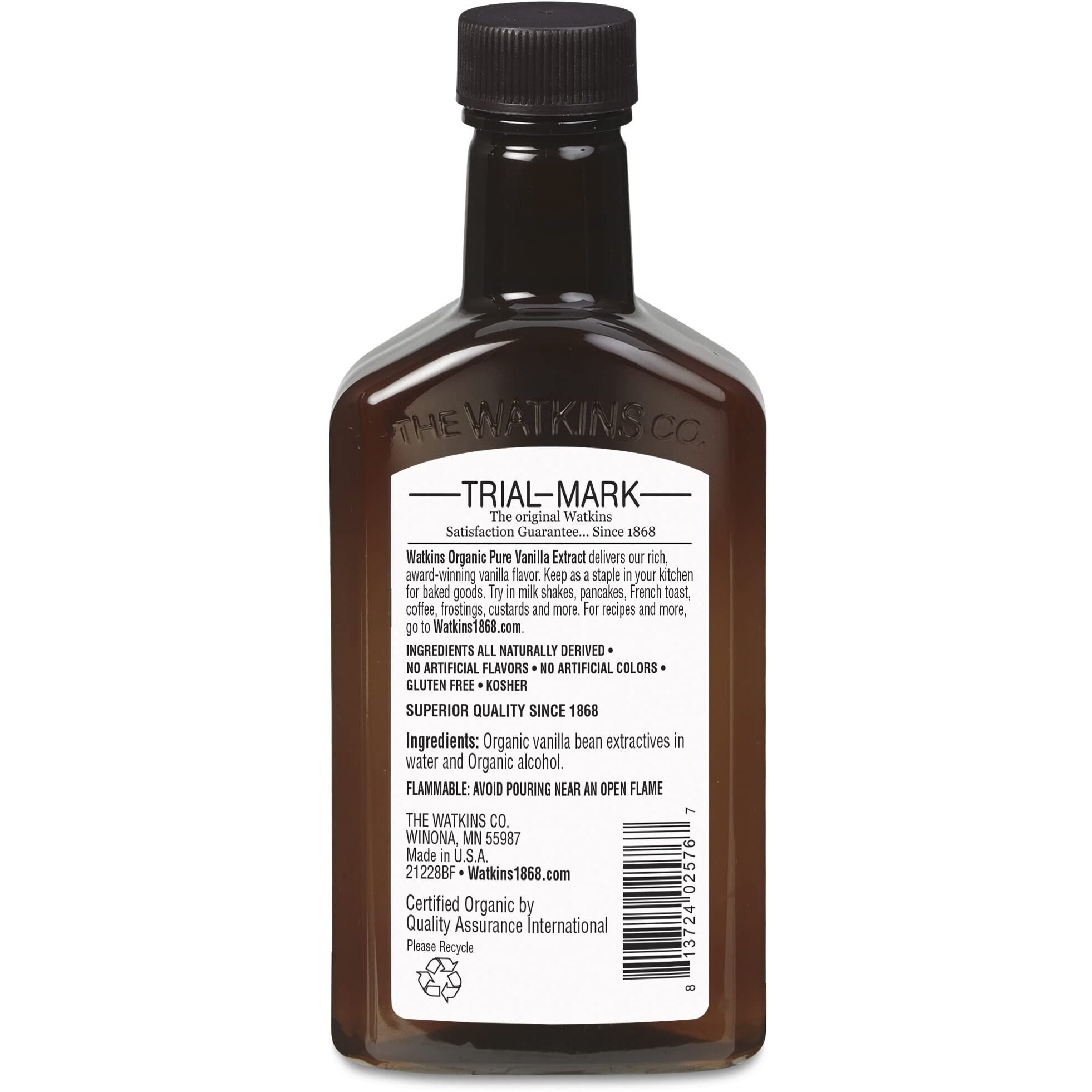 Watkins Organic Pure Vanilla Extract, With Madagascar Vanilla Beans, Non-Gmo, Kosher, 4 Oz. Bottle, 3-Pack