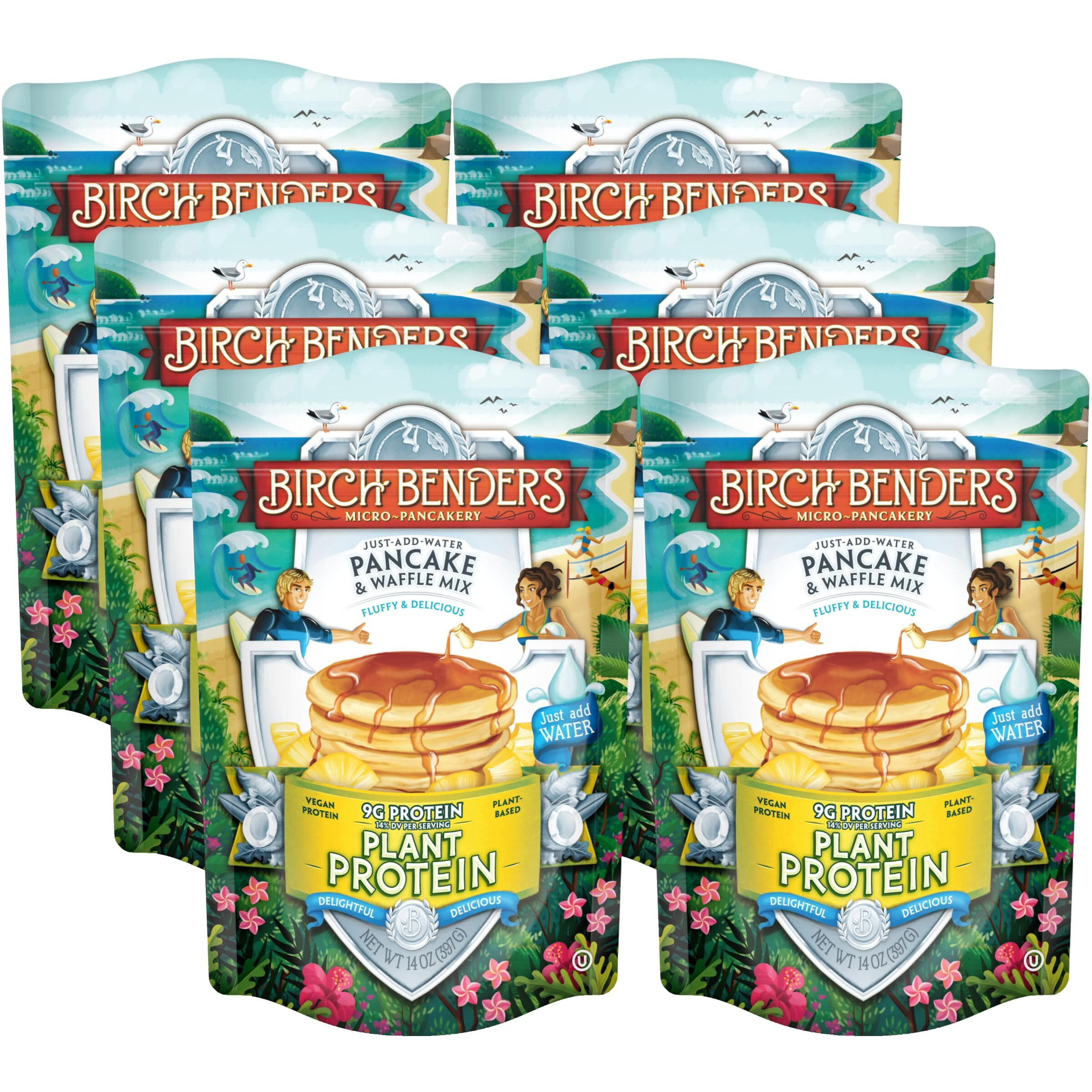 Birch Benders Plant Protein Pancake & Waffle Mix, Vegan, 9G Plant-Based Protein, Just Add Water, 14 Oz (Pack Of 6)