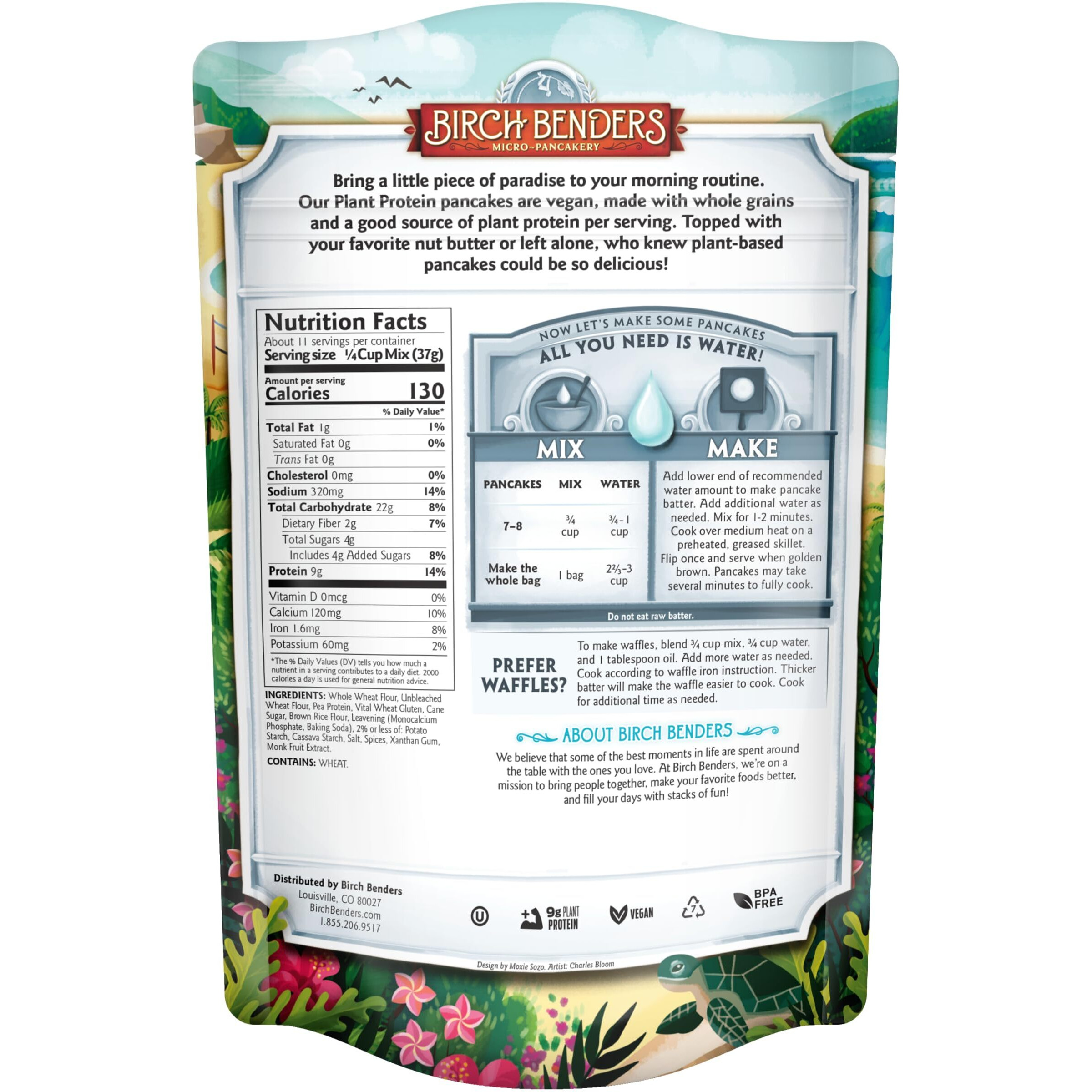 Birch Benders Plant Protein Pancake & Waffle Mix, Vegan, 9G Plant-Based Protein, Just Add Water, 14 Oz (Pack Of 6)