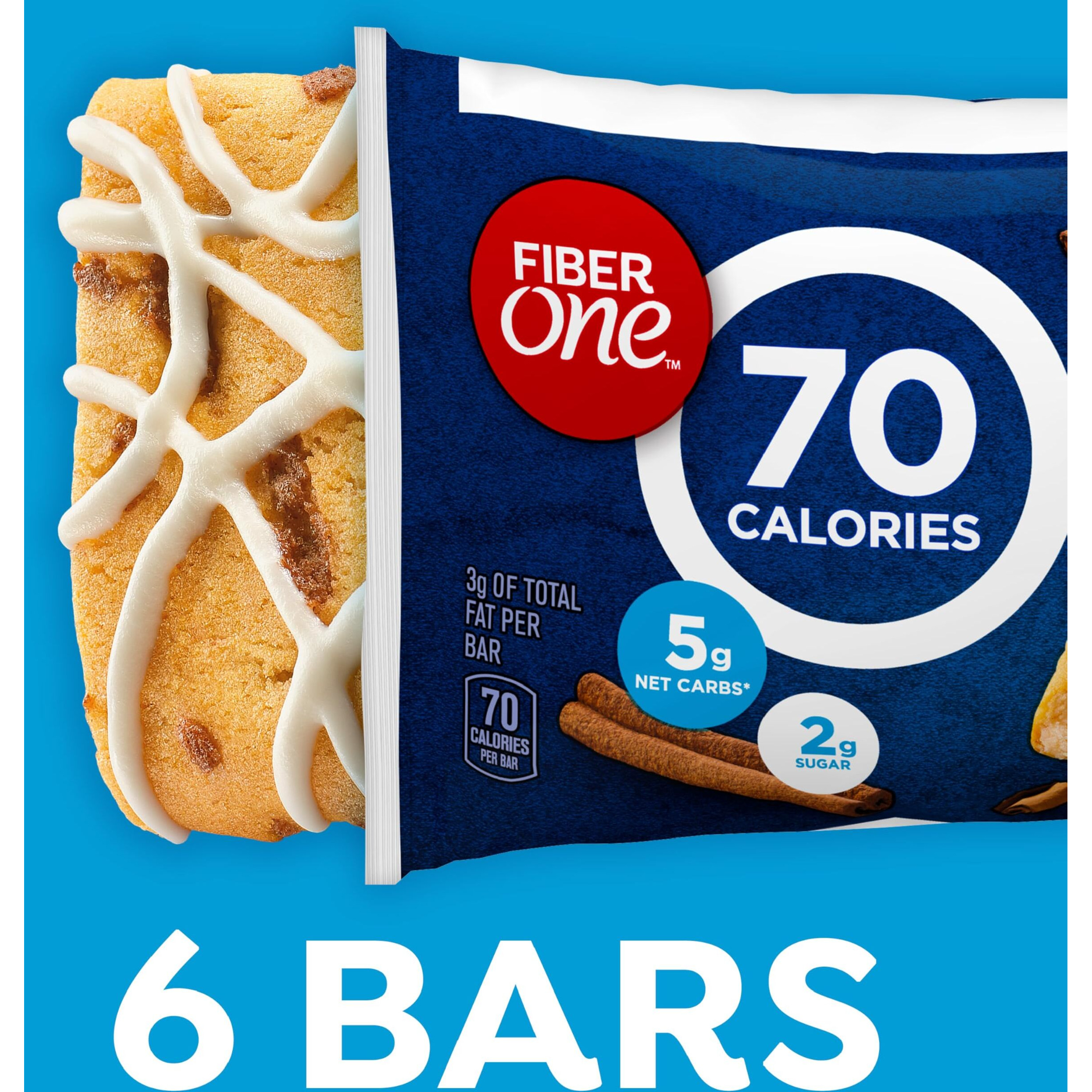 Fiber One 70 Calorie Soft-Baked Bars, Cinnamon Coffee Cake, 6 Bars, 5.34 Oz