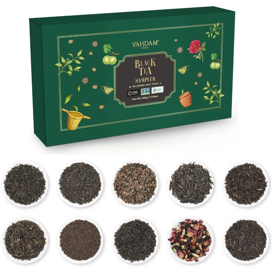 Vahdam, Top 10 Premium Black Tea Loose Leaf Tea Sampler (50+ Servings) | Resealable Ziplock Pouch | Gluten Free, Non Gmo | Tea Variety Pack | Tea Gifts For Women & Men