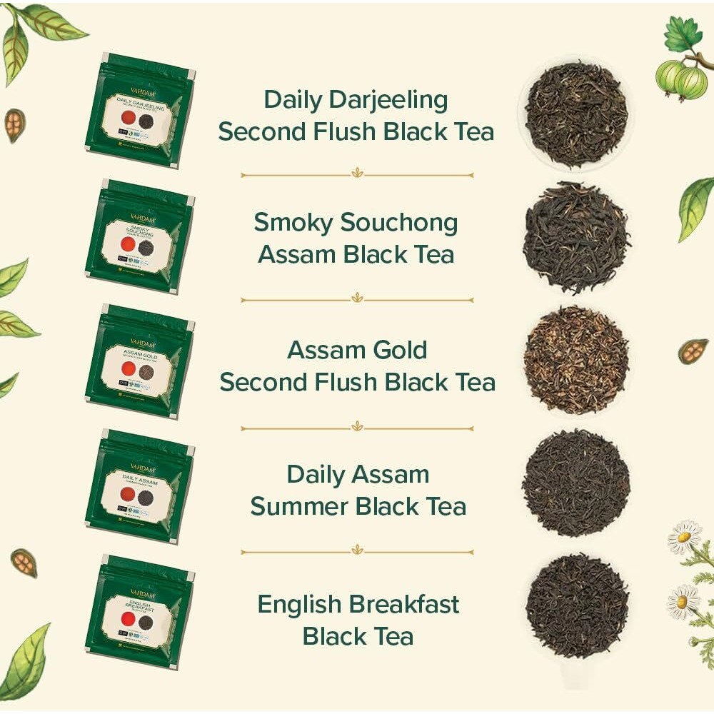 Vahdam, Top 10 Premium Black Tea Loose Leaf Tea Sampler (50+ Servings) | Resealable Ziplock Pouch | Gluten Free, Non Gmo | Tea Variety Pack | Tea Gifts For Women & Men