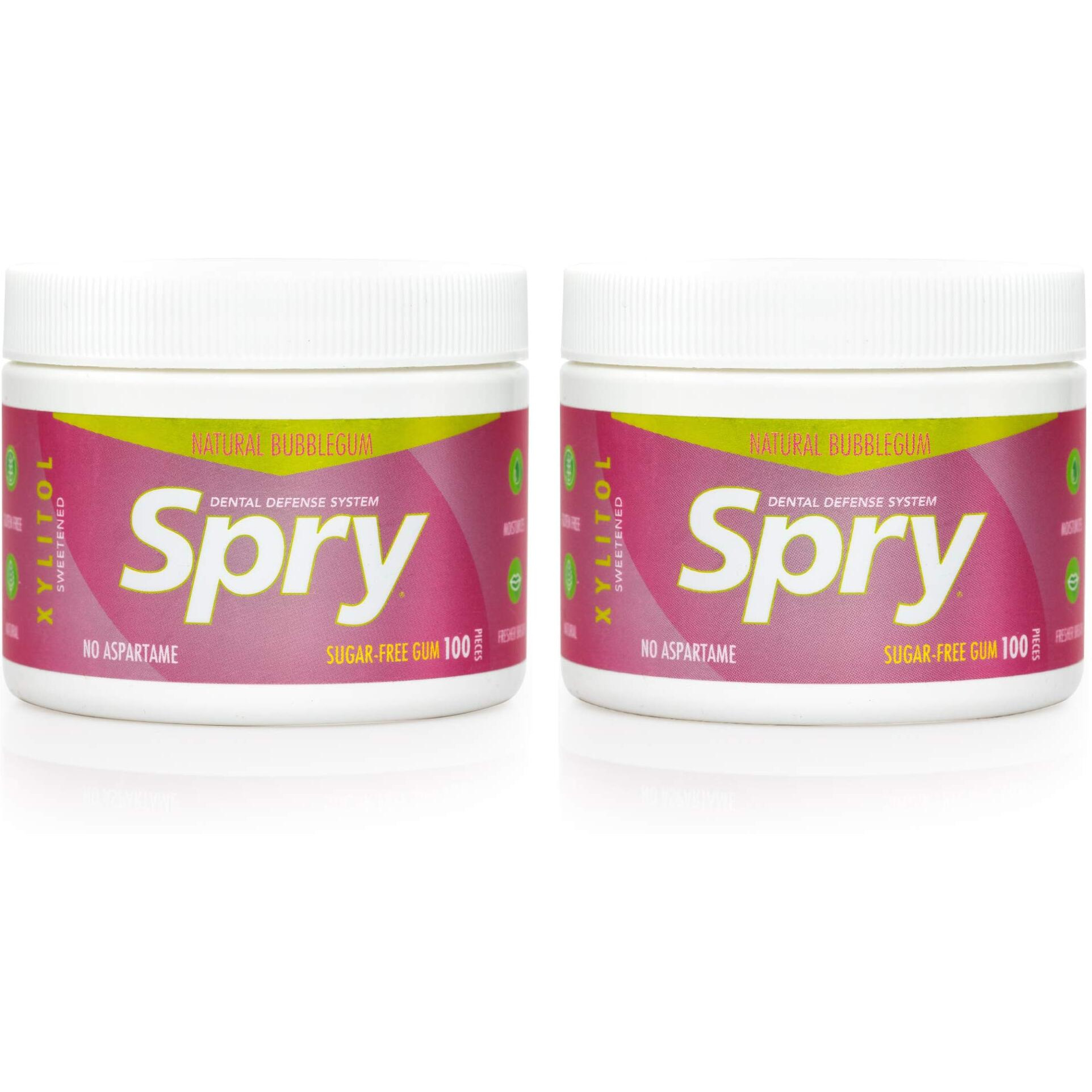Spry Fresh Natural Xylitol Chewing Gum Dental Defense System Aspartame-Free Sugar Free Gum (Bubble Gum, 100 Count - Pack Of 2)