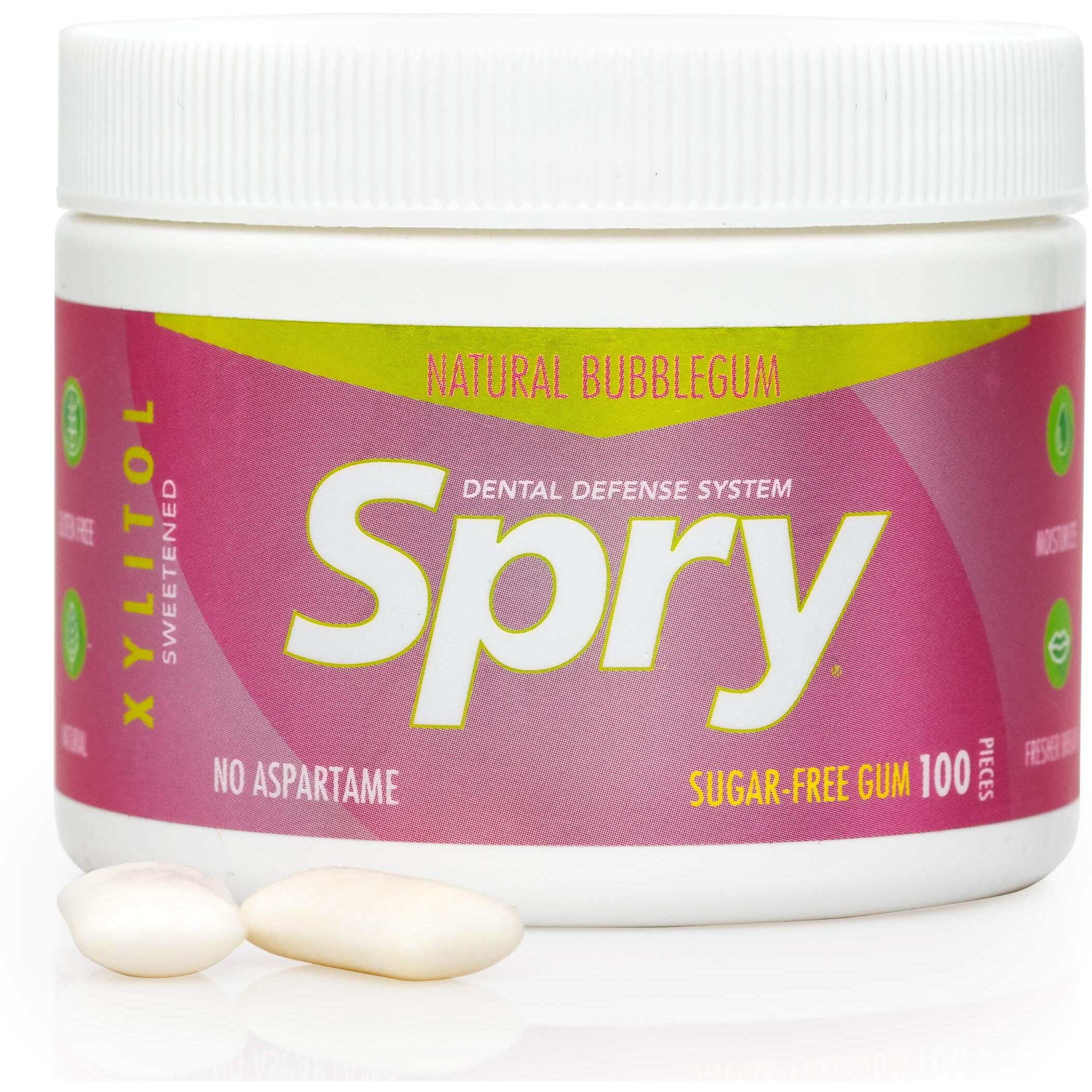 Spry Fresh Natural Xylitol Chewing Gum Dental Defense System Aspartame-Free Sugar Free Gum (Bubble Gum, 100 Count - Pack Of 2)