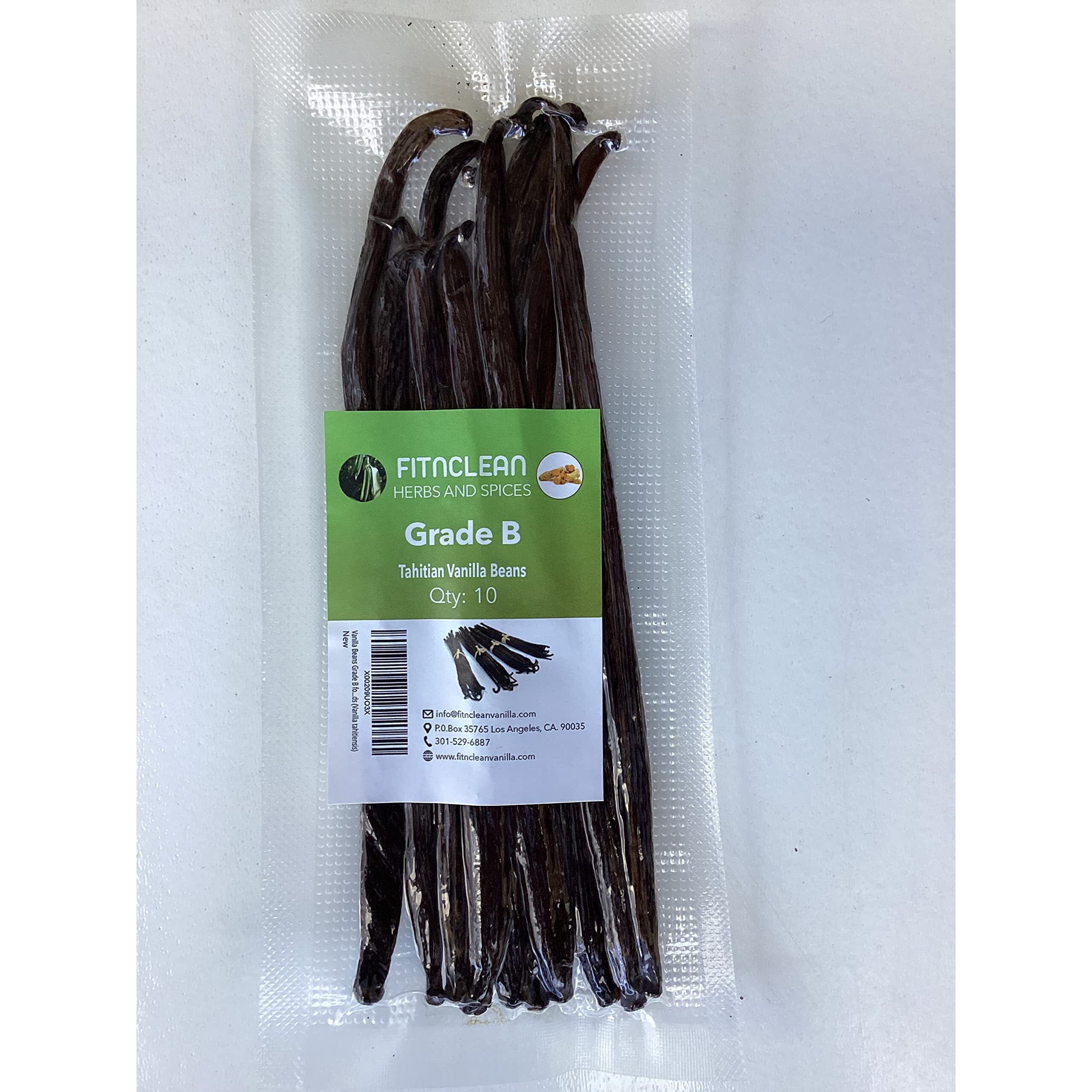 10 Vanilla Beans Grade B Tahitiensis. 5.5""-7"" For Extract, Cooking And Baking By Fitnclean Vanilla| Fresh Non-Gmo Whole Pods