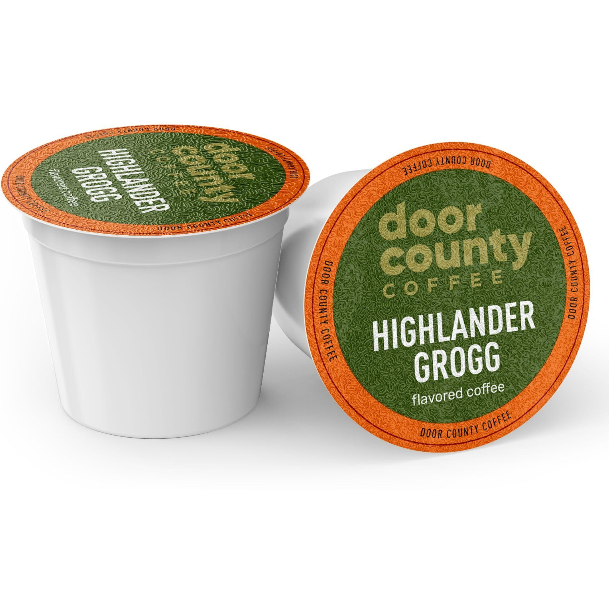 Door County Coffee Highlander Grogg Flavored Coffee Ground | 30 Count Single Serve Cups | Medium Roast | 100% Specialty Arabica Coffee | Flavored Gourmet Coffee | Caramel & Irish Cream Coffee