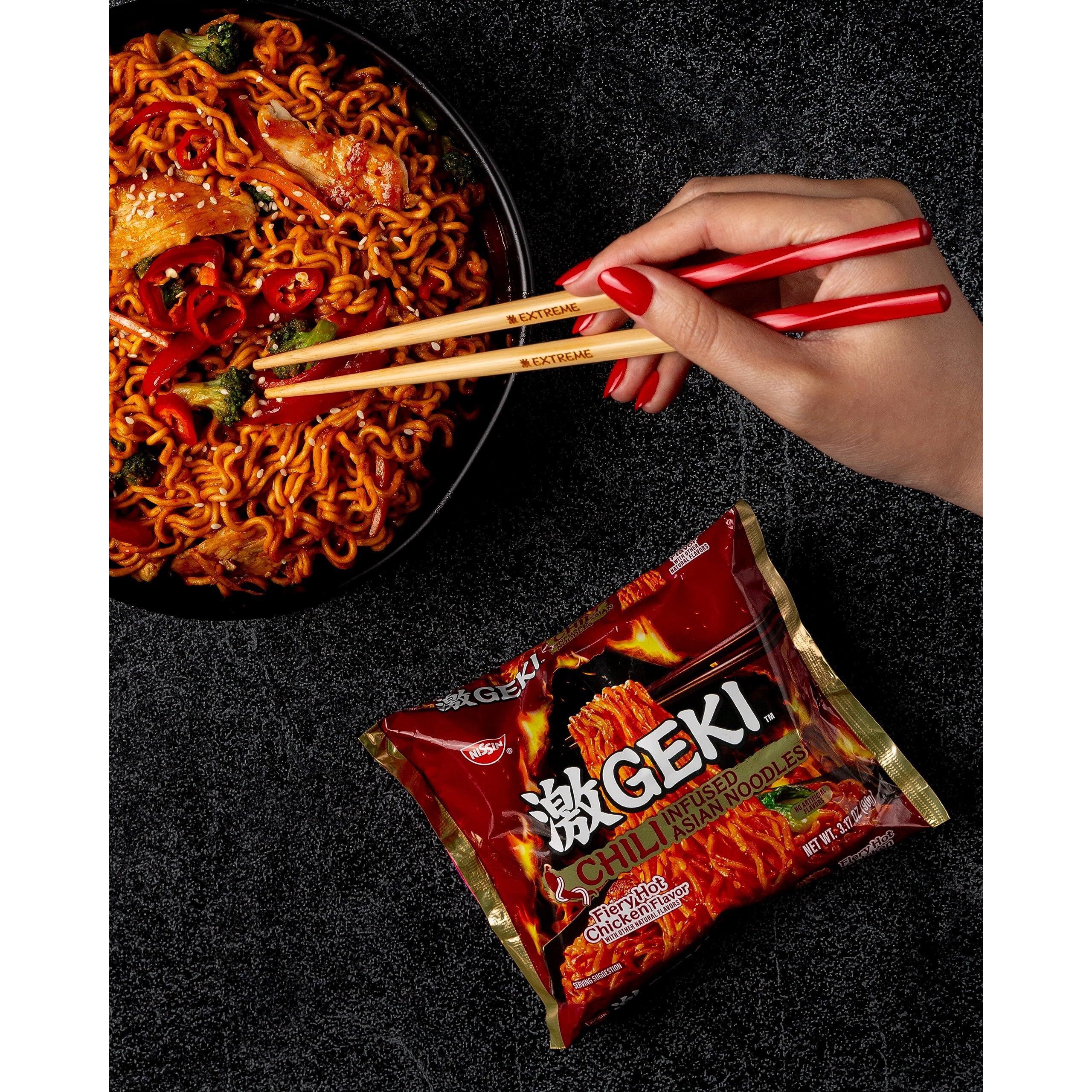 Nissin Geki Fiery Hot Chicken Noodles, 3.17 Ounce (Pack Of 12)