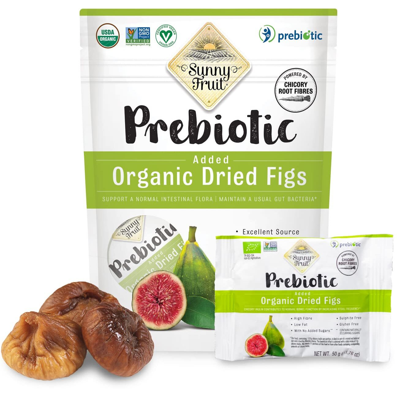 Organic Prebiotic Dried Figs - Sunny Fruit - (6 Bags) - (5) 1.76Oz Portion Packs Per Bag | Purely Figs - No Added Sugars, Sulfurs Or Preservatives | Non-Gmo, Vegan & Kosher
