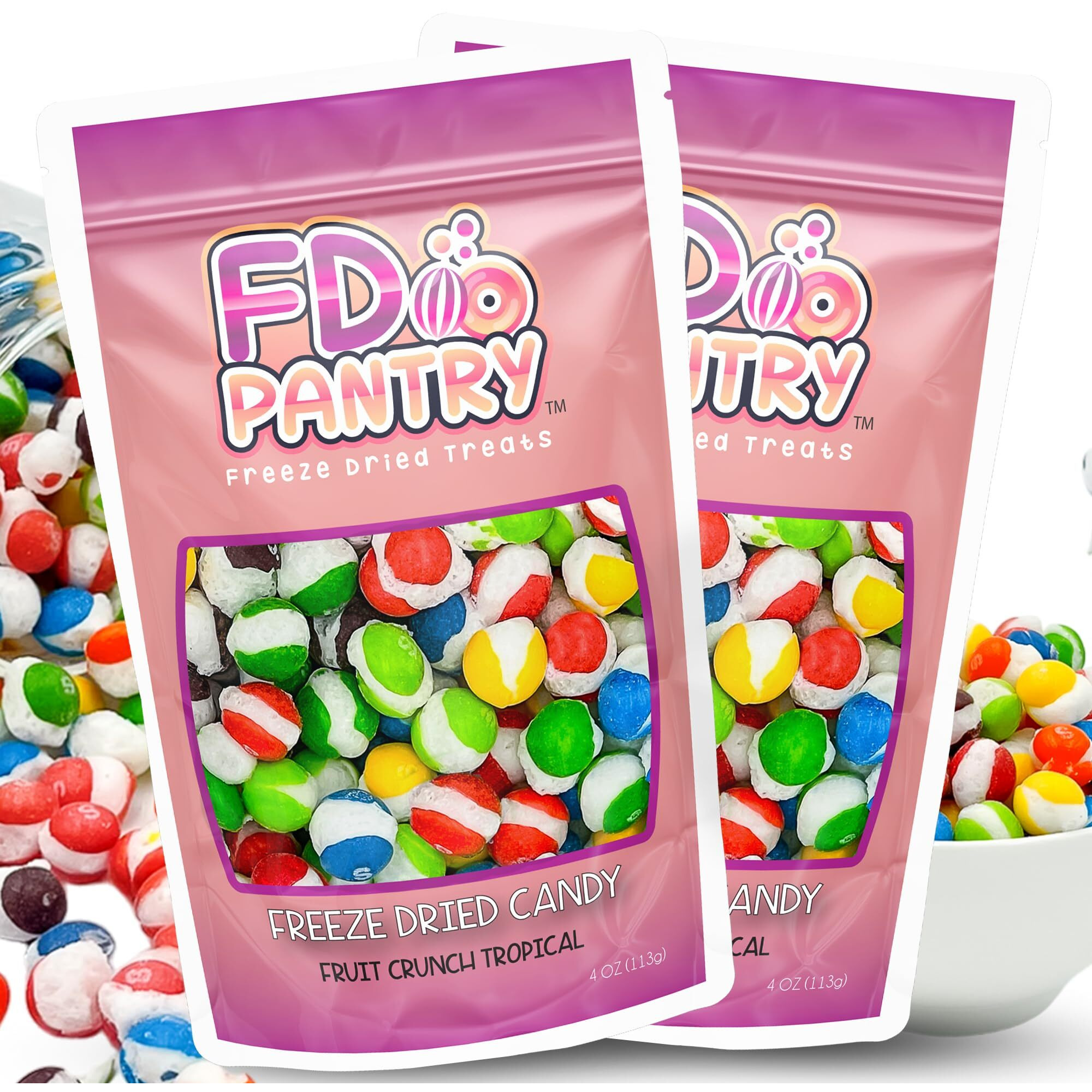 Freeze Dried Candy - 2 Pack Fruit Crunch Tropical 4 Oz - Assortment Variety Flavors Bag Pouch - Ideal Gift Snack 4Oz 2 Count Gift Bag