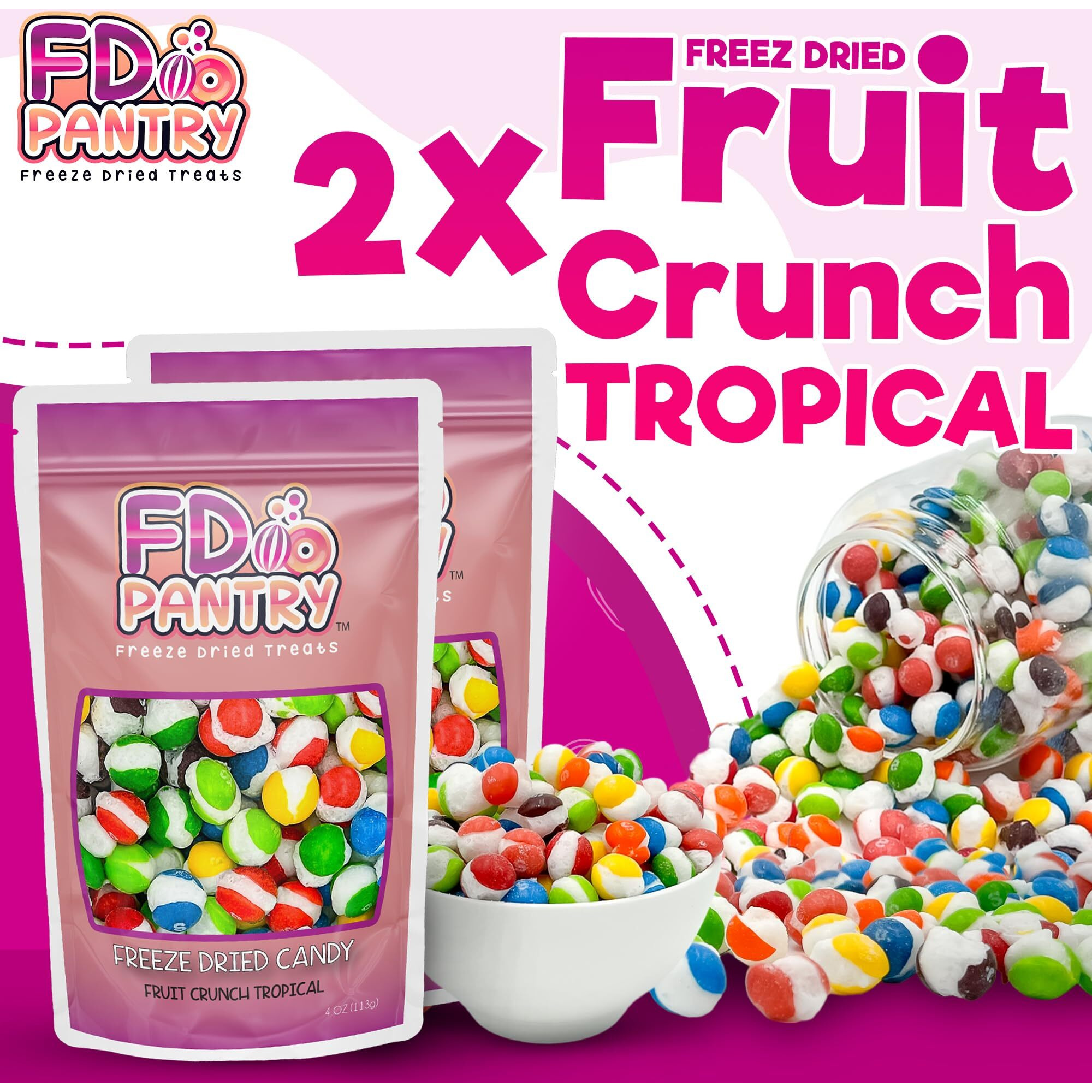 Freeze Dried Candy - 2 Pack Fruit Crunch Tropical 4 Oz - Assortment Variety Flavors Bag Pouch - Ideal Gift Snack 4Oz 2 Count Gift Bag