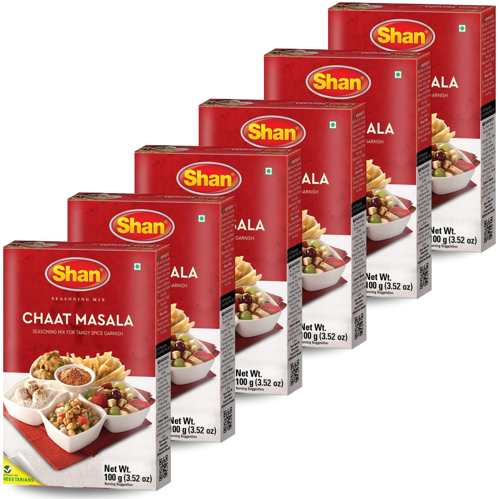 Shan - Chaat Masala Seasoning Mix (100G) - Spice Packets For Tangy And Spicy Garnish (Pack Of 6)