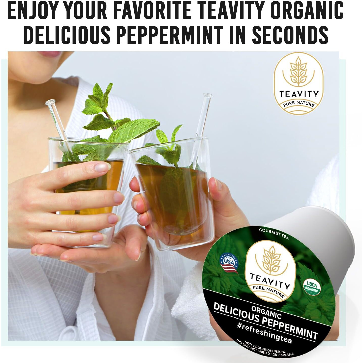 Organic Peppermint Tea Pods For Keurig - Decaf Tea By Teavity (12 Tea Pods)