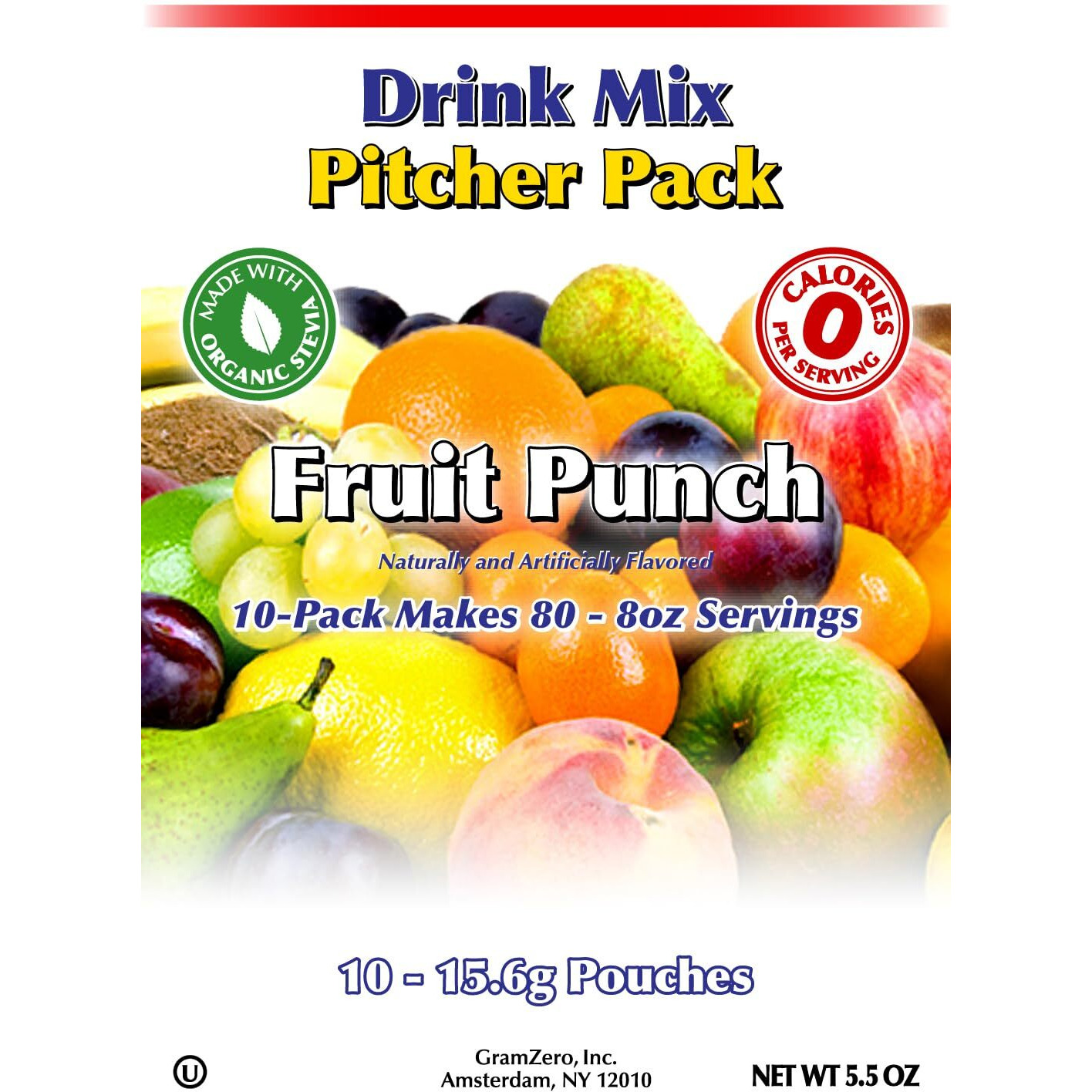 Gramzero Fruit Punch, Sugar Free Drink Mix, Pitcher Pack, Great For Nutrition Club Loaded Tea, Zero Calorie, Stevia Sweetened