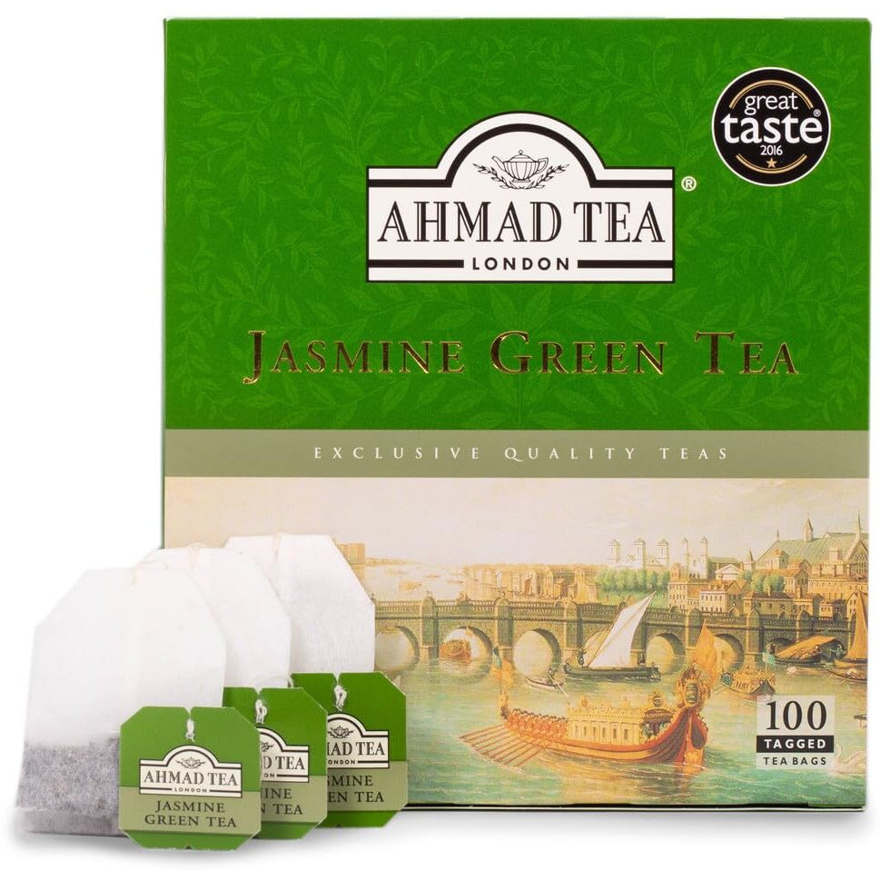 Ahmad Tea Jasmine Green Tea, Tagged Teabags Without Envelopes, 100 Count