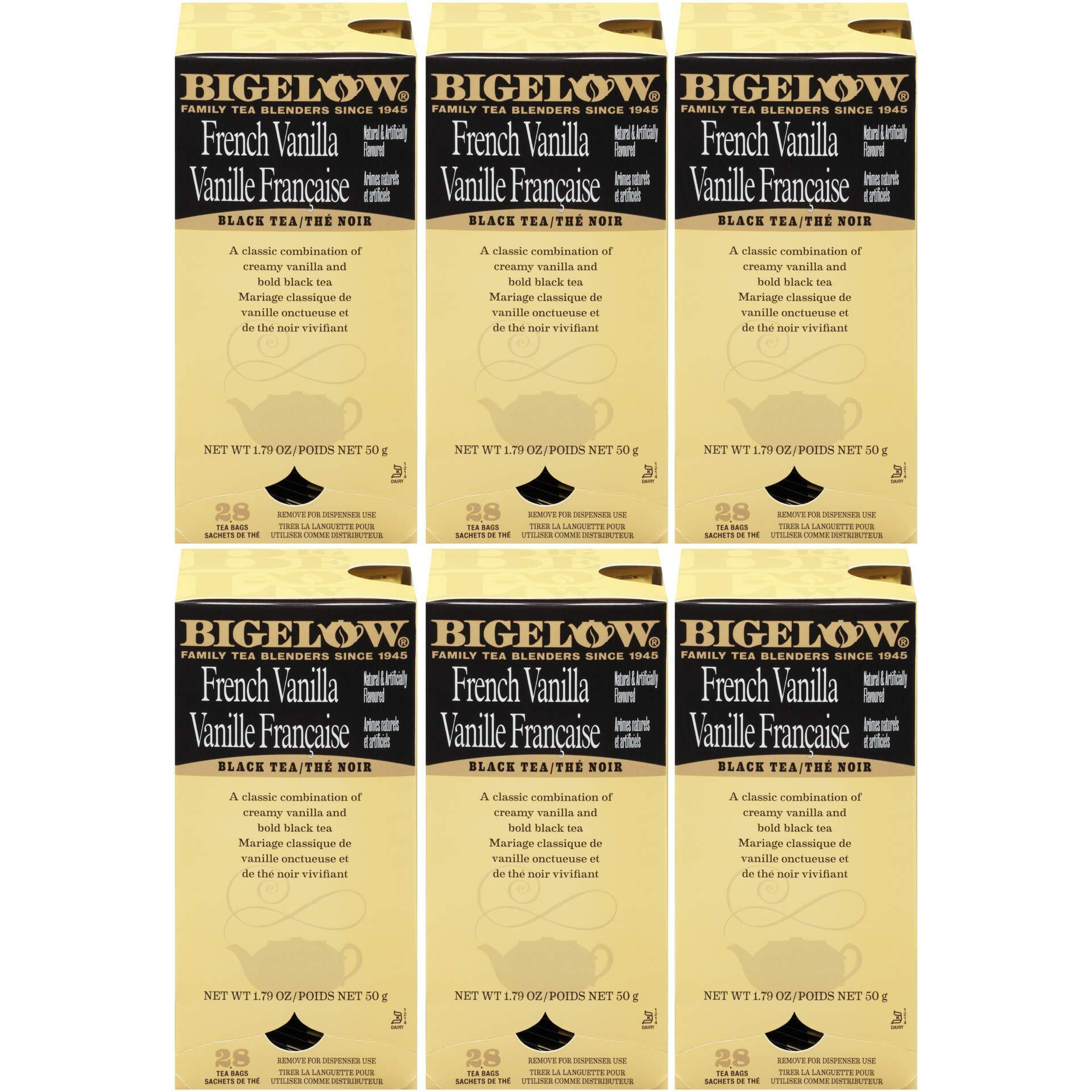 Bigelow French Vanilla Tea 28-Count Boxes (Pack Of 6) Premium Black Tea Flavored With Vanilla Antioxidant-Rich Gluten-Free Full-Caffeine Tea In Foil-Wrapped Bags