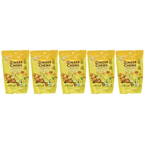 5 Packs Of Prince Of Peace 100 Percent Natural Ginger Candy Chews (Lemon, 4 Ounce)