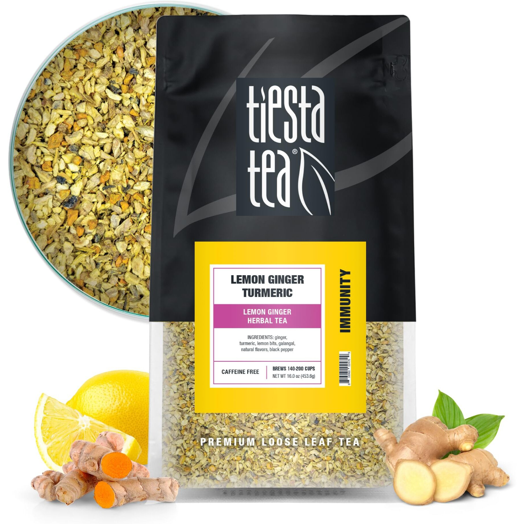 Tiesta Tea - Lemon Ginger Turmeric | Lemon Ginger Herbal Tea | Premium Loose Leaf Tea Blend | Non Caffeinated Herbal Tea | Make Hot Or Iced Tea & Brews Up To 200 Cups - 16 Ounce Resealable Bulk Pouch