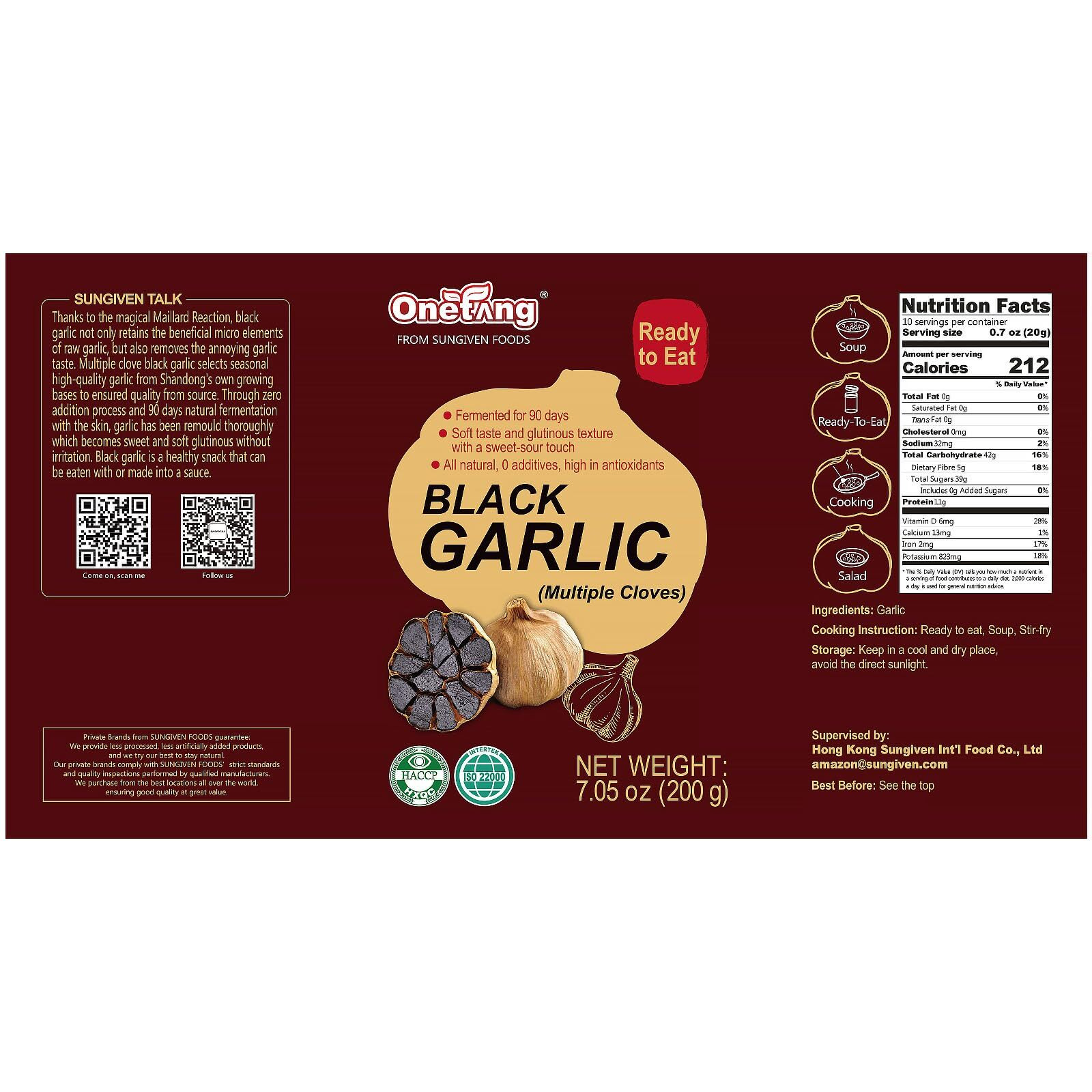 Onetang Black Garlic 7.05 Oz (200G.), Multiple Black Garlic Fermented For 90 Days, Super Foods, Non-Gmo, Non-Additives, High In Antioxidants, Ready To Eat For Snack Healthy, Healthy Recipes(Pack Of 2)
