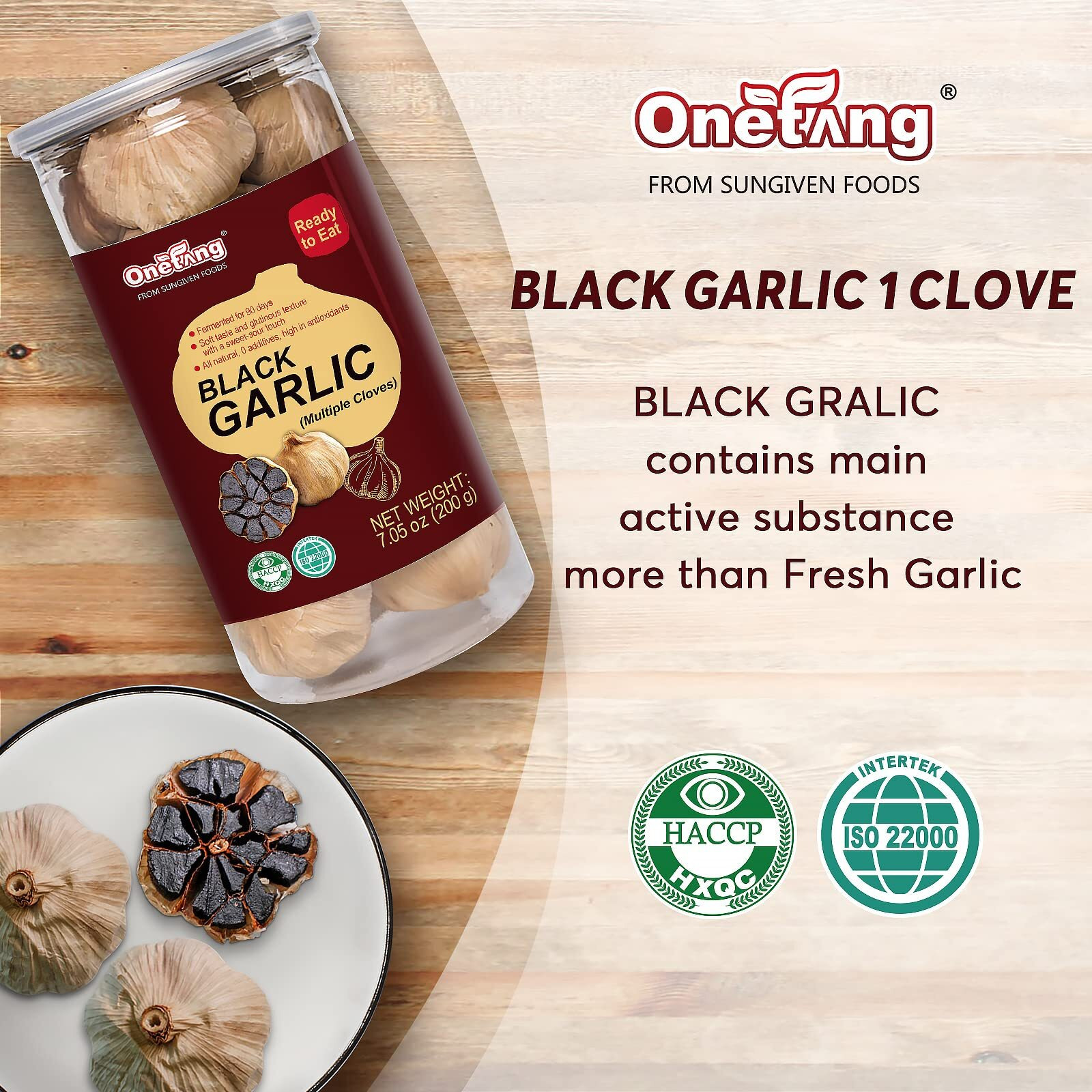 Onetang Black Garlic 7.05 Oz (200G.), Multiple Black Garlic Fermented For 90 Days, Super Foods, Non-Gmo, Non-Additives, High In Antioxidants, Ready To Eat For Snack Healthy, Healthy Recipes(Pack Of 2)