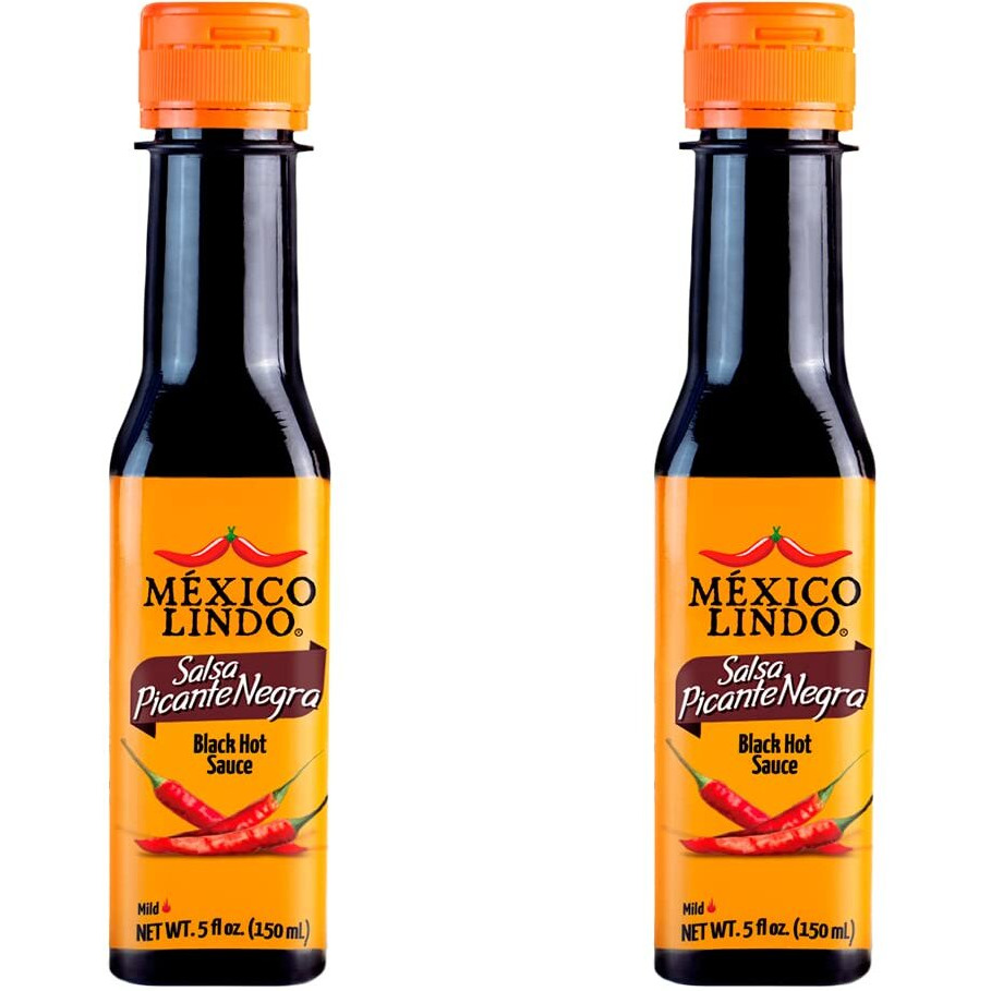 Mexico Lindo Picante Negra Hot Sauce | Light & Spicy | 8,400 Scoville Level | Great With Asian Food, Seafood & Meat | 5 Fl Oz Bottle (Pack Of 2)
