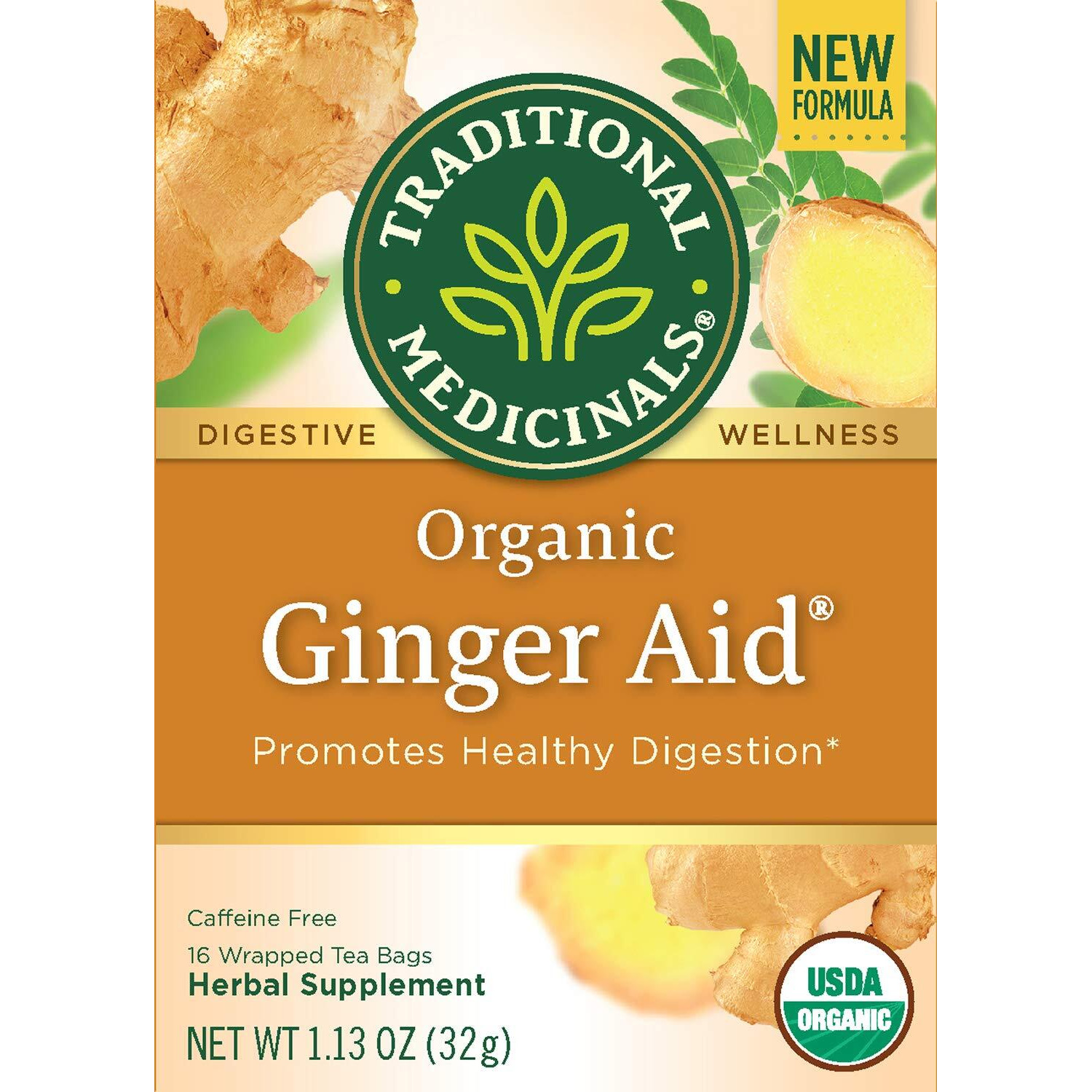 Traditional Medicinals Tea, Organic Ginger Aid, Promotes Healthy Digestion, 16 Tea Bags