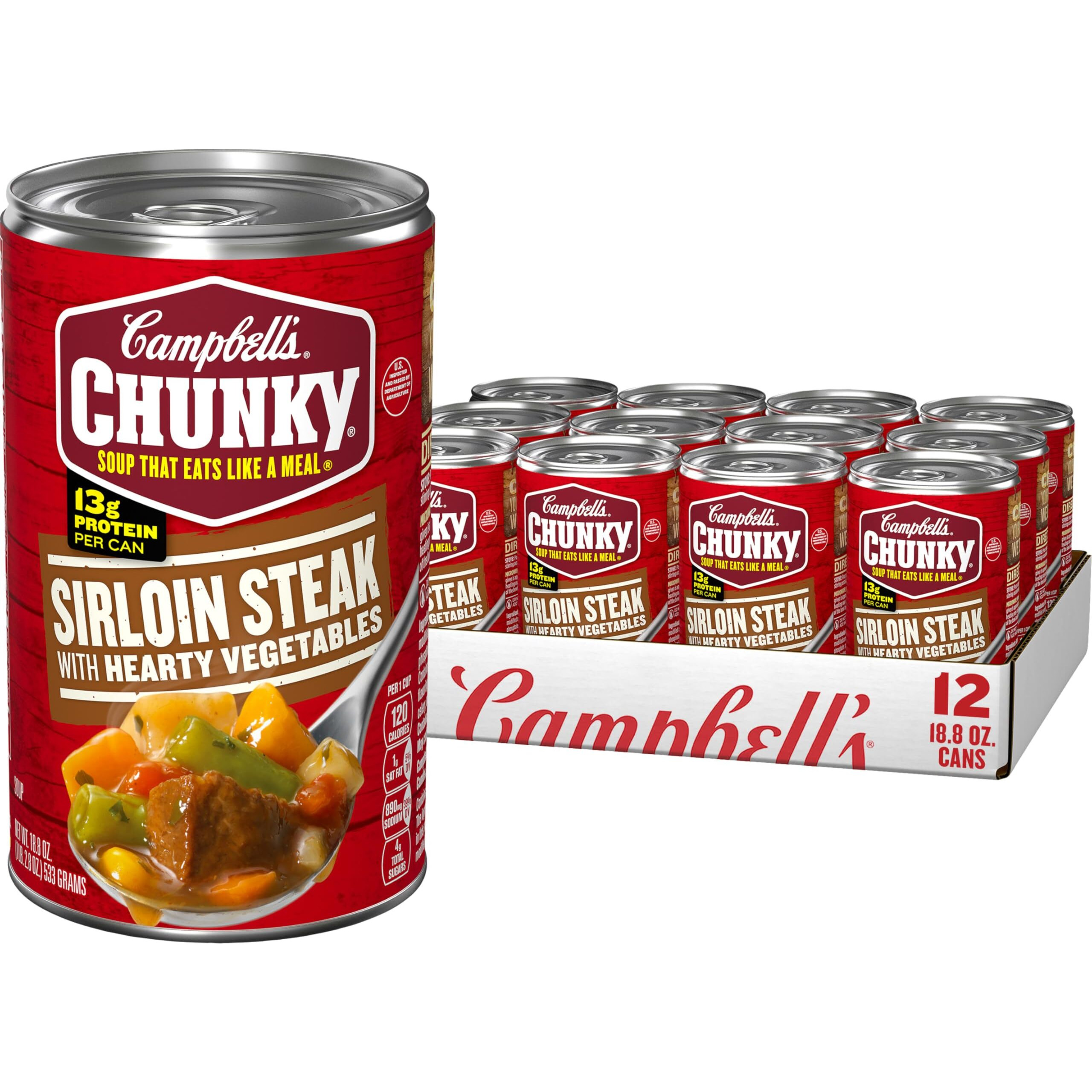 Campbells Chunky Soup, Sirloin Steak With Hearty Vegetables Soup, 18.8 Oz Can (Case Of 12)