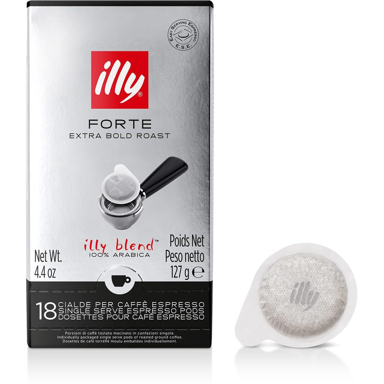 Illy E.S.E. Coffee - Single-Serve Coffee Capsules & Pods - Coffee Pods - Forte Extra Dark Roast - Notes Of Dark Chocolate - For E.S.E Coffee Machines - Extraordinary Aroma & Body - 18 Count
