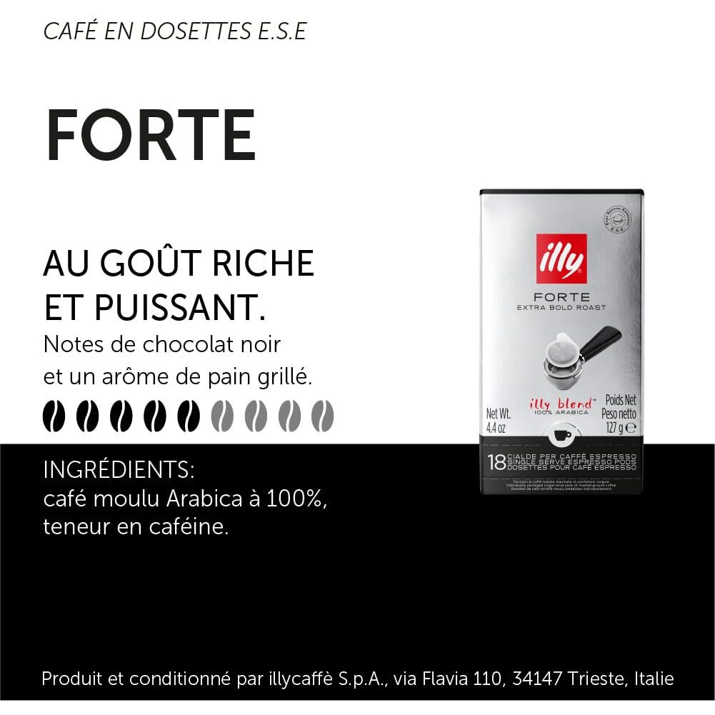 Illy E.S.E. Coffee - Single-Serve Coffee Capsules & Pods - Coffee Pods - Forte Extra Dark Roast - Notes Of Dark Chocolate - For E.S.E Coffee Machines - Extraordinary Aroma & Body - 18 Count