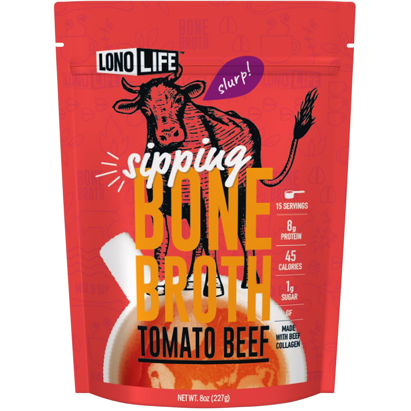 Lonolife Tomato Beef Bone Broth Powder Mix | Grass-Fed, 10G Protein | Collagen-Rich, Keto & Paleo Friendly | Natural Ingredients | 8Oz Bulk Container (15 Servings)
