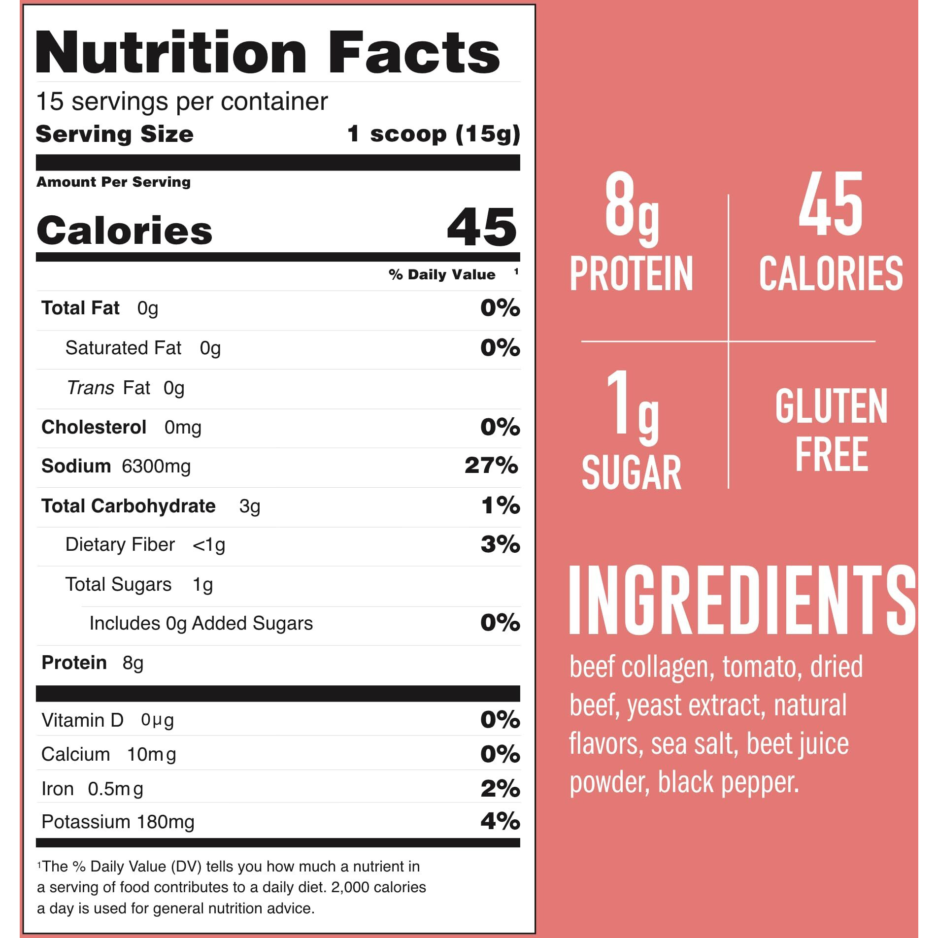 Lonolife Tomato Beef Bone Broth Powder Mix | Grass-Fed, 10G Protein | Collagen-Rich, Keto & Paleo Friendly | Natural Ingredients | 8Oz Bulk Container (15 Servings)