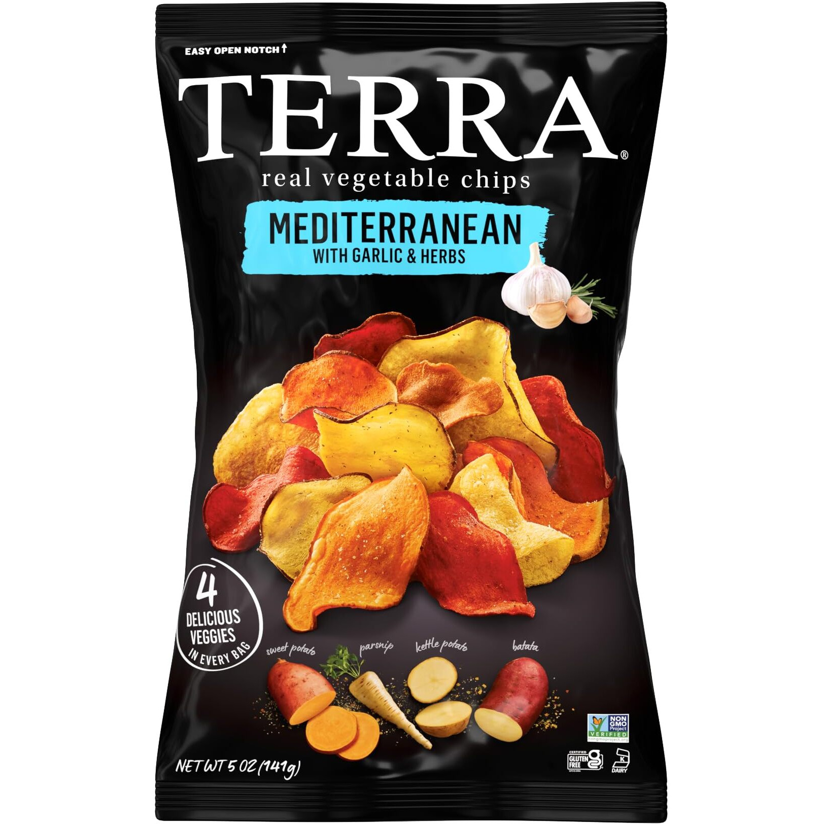 Terra Vegetable Chips, Mediterranean Garlic & Herbs Real Vegetable Chips, 5 Oz (Pack Of 6)