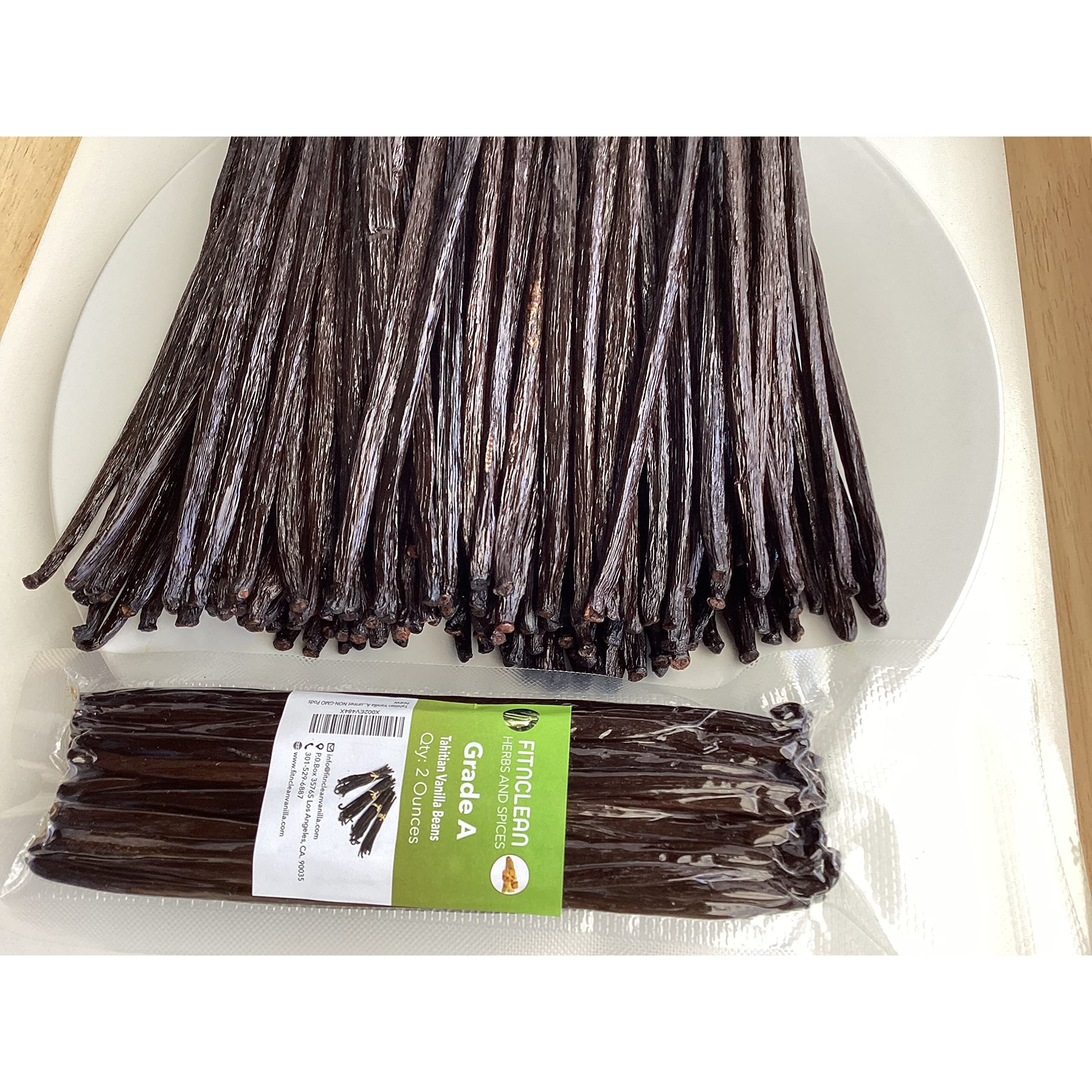2Oz Tahitian Vanilla Beans Grade A For Extract, Cooking And Baking By Fitnclean Vanilla| 2 Ounces (1/8Lb) Bulk 6""-7"" Fresh Gourmet Non-Gmo Pods