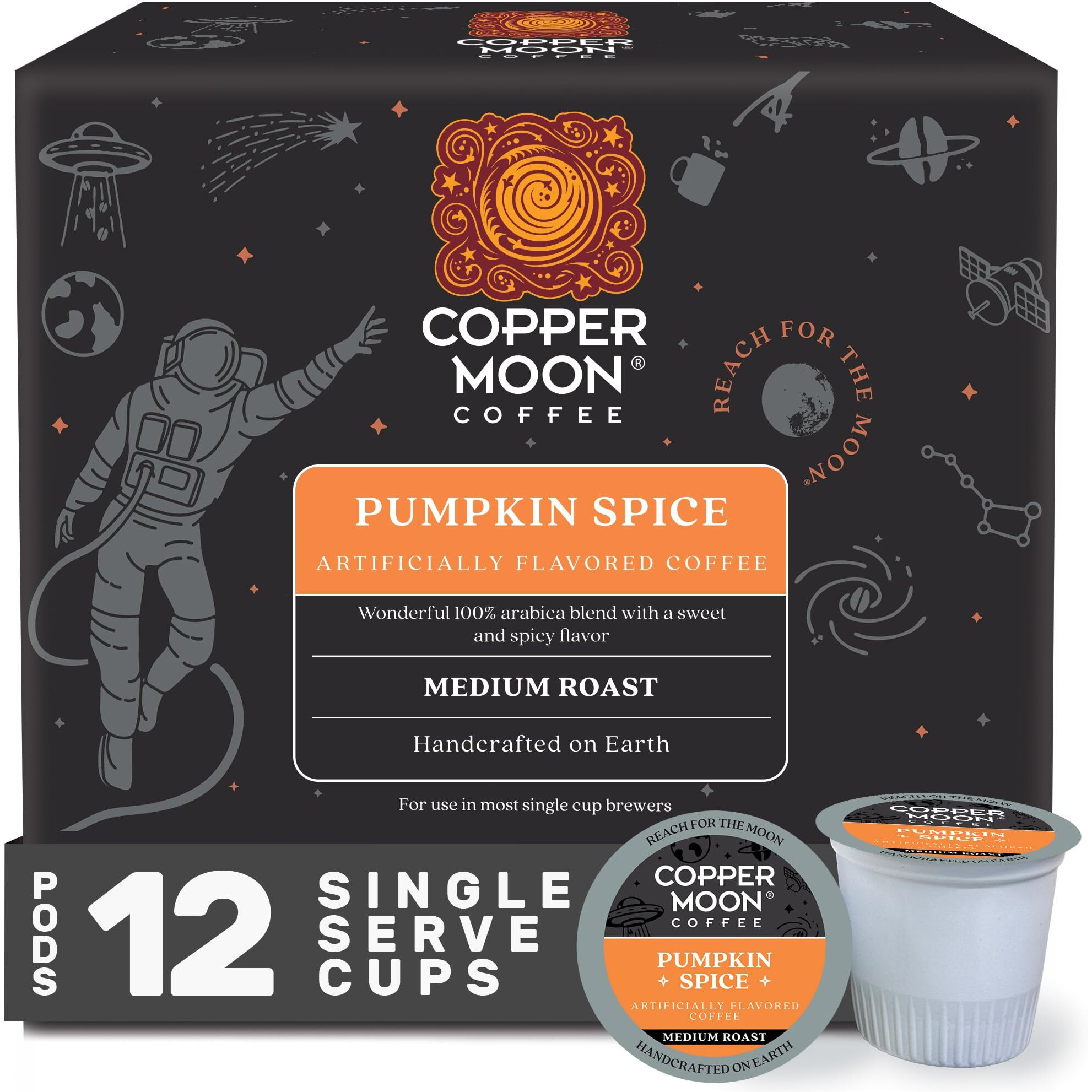 Copper Moon Single Serve Coffee Pods For Keurig K-Cup Brewers, Medium Roast, Pumpkin Spice Blend, 12 Count