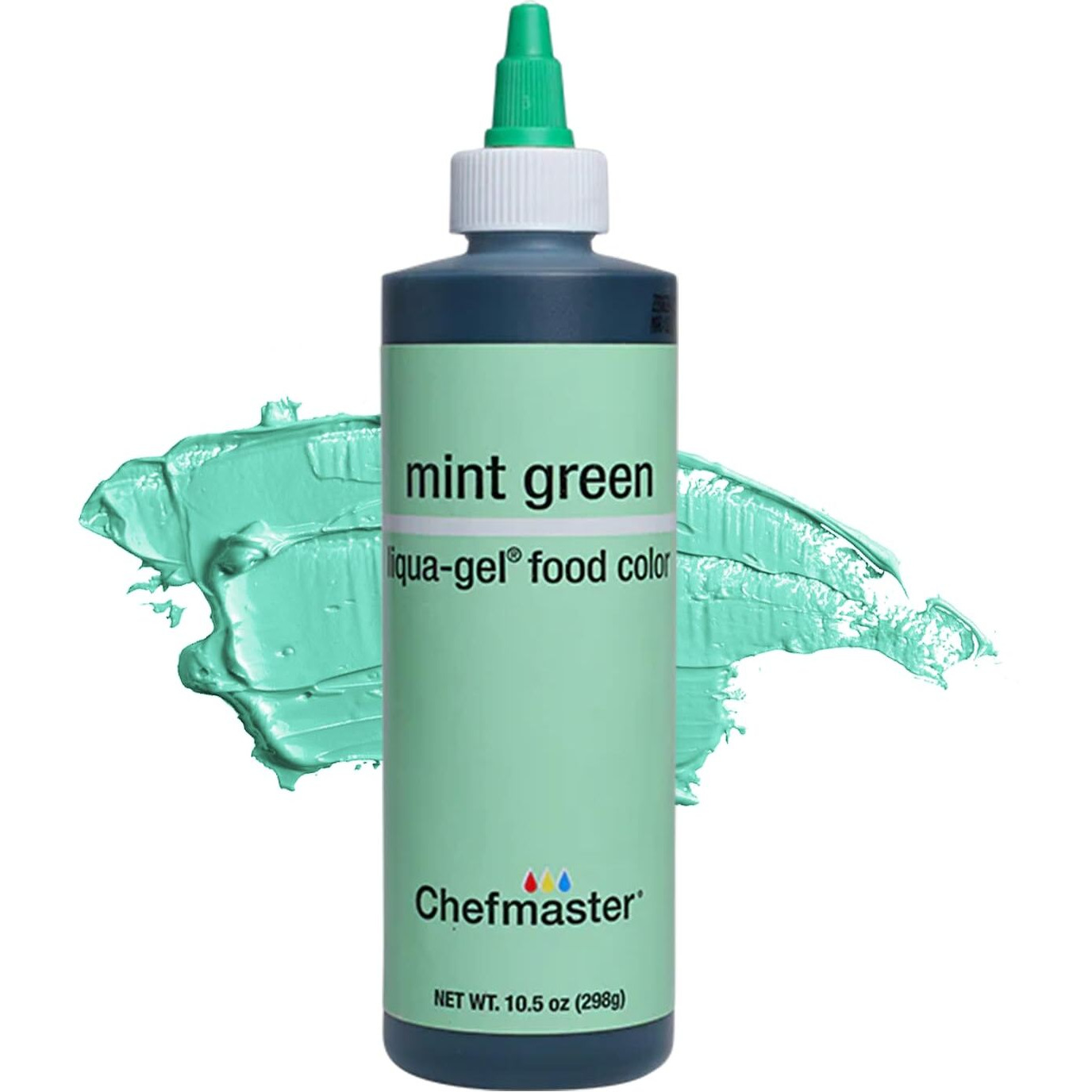 Chefmaster Mint Green Liqua-Gel Food Coloring | Vibrant Color | Professional-Grade Dye For Icing, Frosting, Fondant | Baking & Decorating | Fade-Resistant | Easy-To-Use | Made In Usa | 10.5 Oz