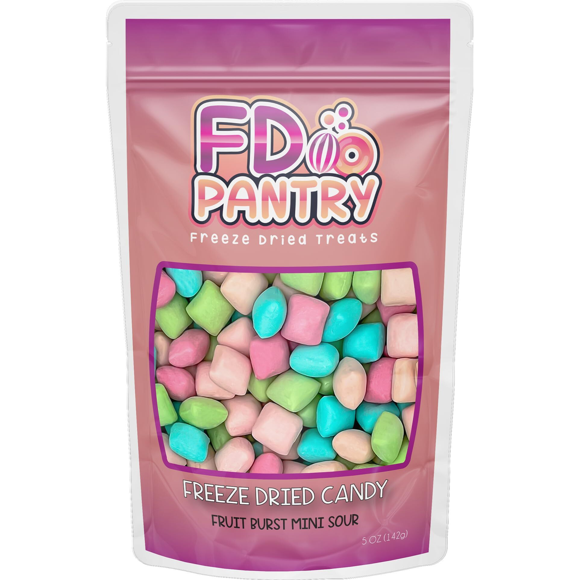 Freeze Dried Fruit Bursts Candy - Mini Sour L Hard Candy Mix 5Oz Treat Snack Gift Bag Cherry, Strawberry, Blue Raspberry, Watermelon Freeze-Dried Candies
